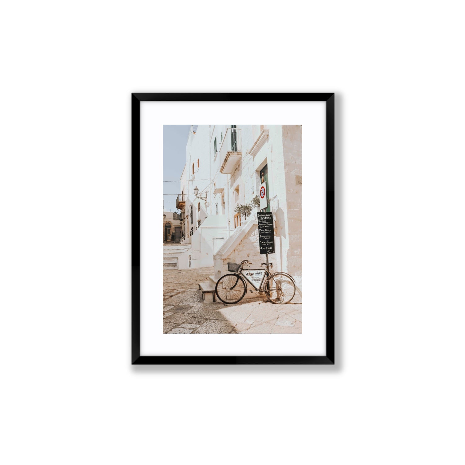La Bicicletta Puglia Ostuni wall art Medium fine art print in black frame with matboard