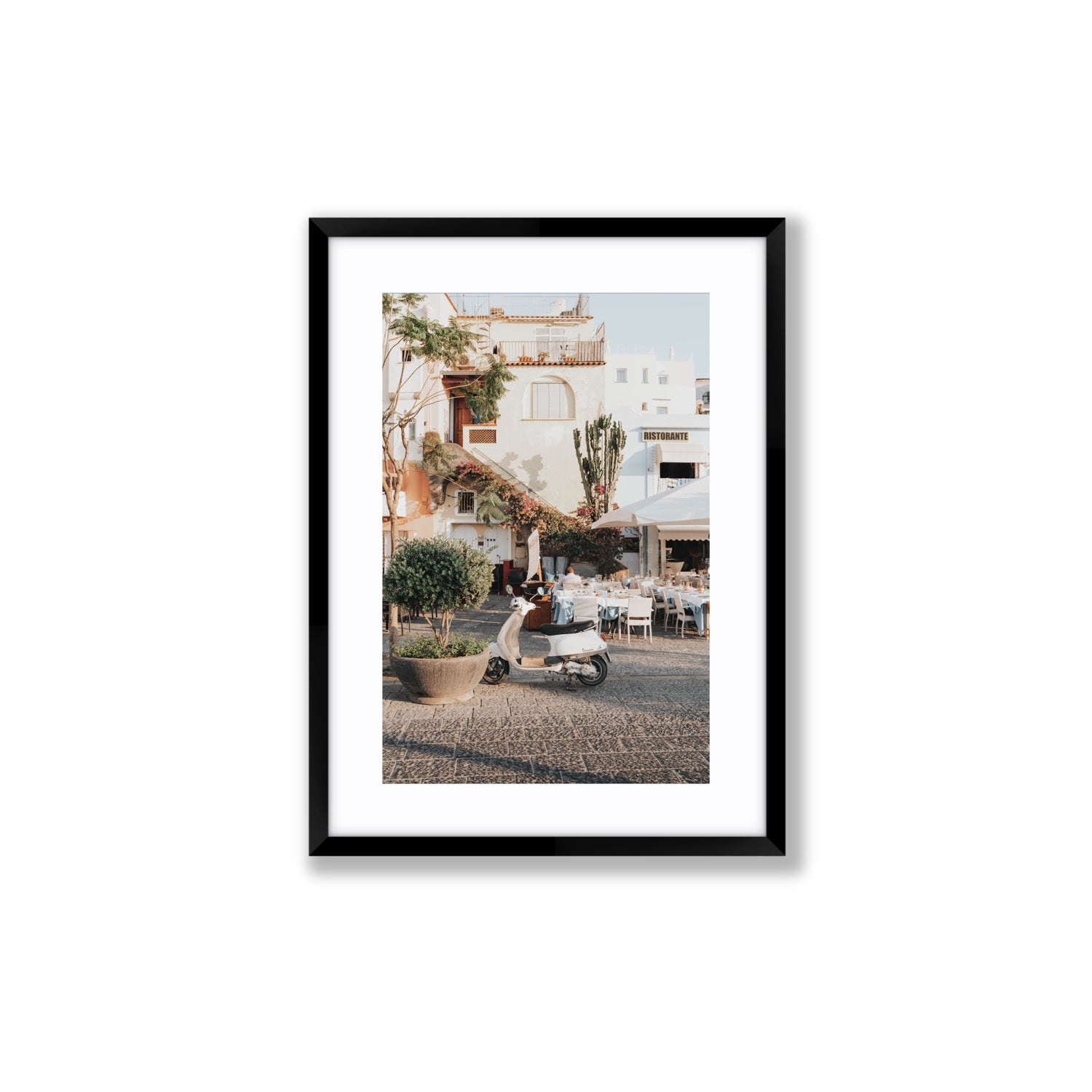 Ristorante Ischia Italian Mediterranean decor wall art Medium fine art print in black frame with matboard