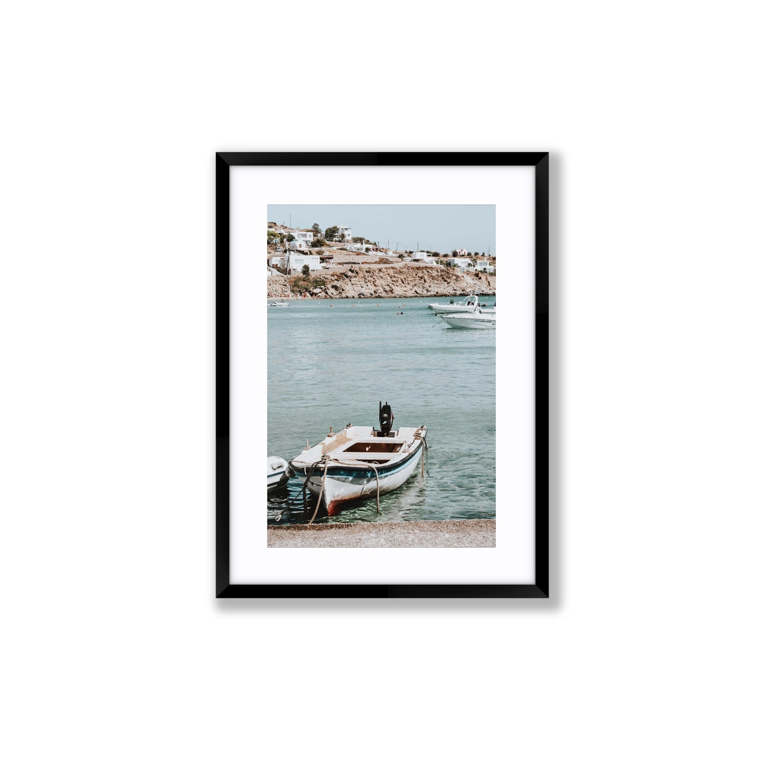 Classic Wheels Mykonos Greek island wall art Medium fine art print in black frame with matboard