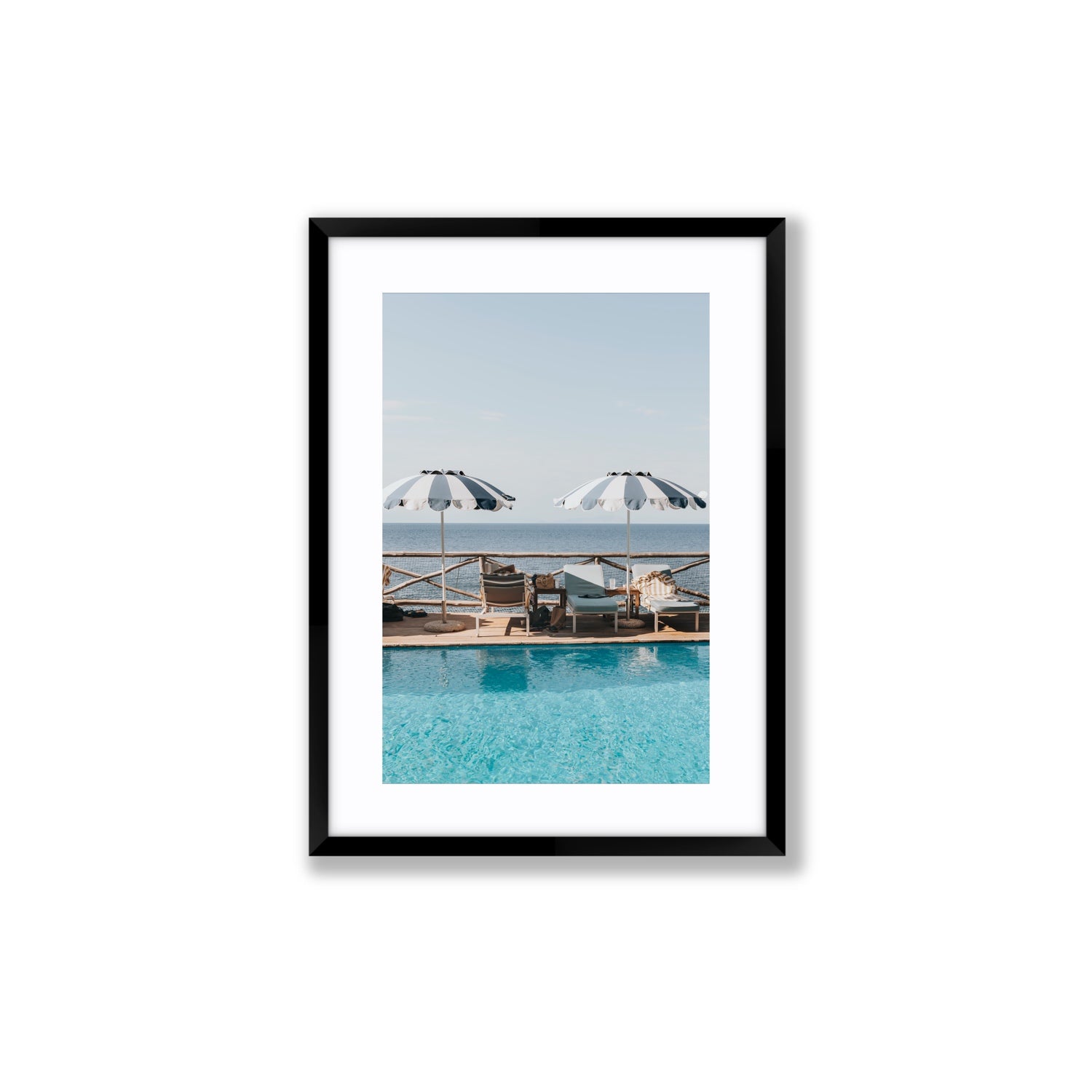 Beach Retreat fine art print, Ischia, Italy, european beach clubs artwork, Medium, Black Frame · Matboard, Fine Art Print