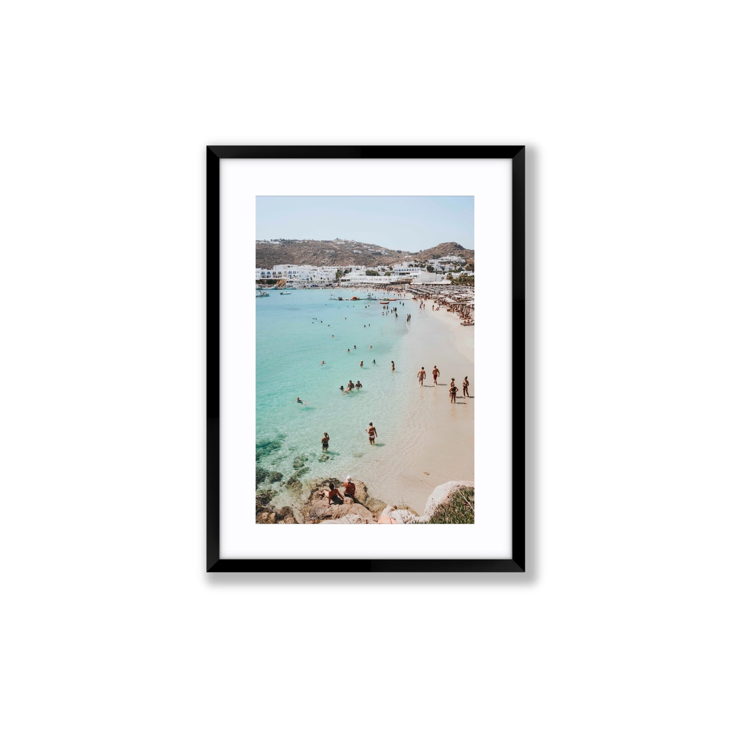 Breathe In The Salty Air Mykonos Greek island wall art Medium fine art print in black frame with matboard