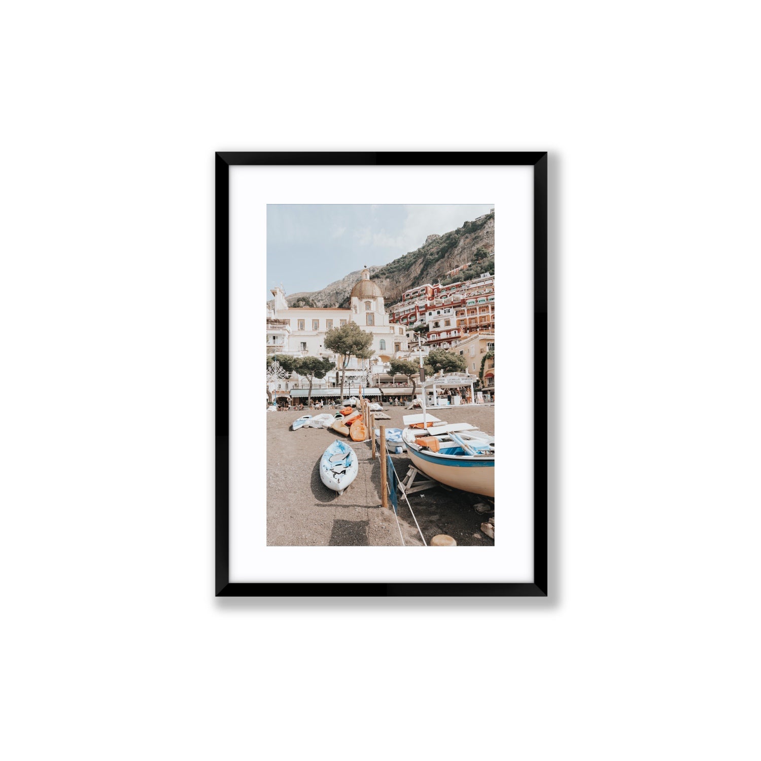 Seaside Hues Positano wall art Medium fine art print in black frame with matboard