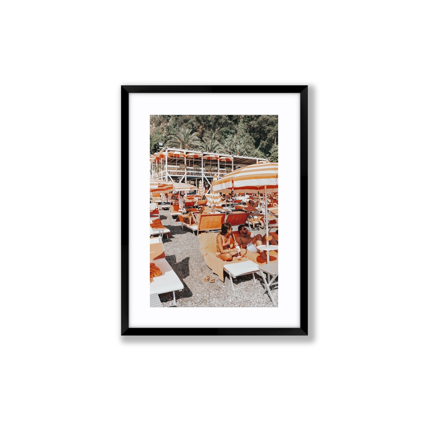 Lounging In Lido fine art print, Positano, Italy, Medium, Black Frame · Matboard, Fine Art Print