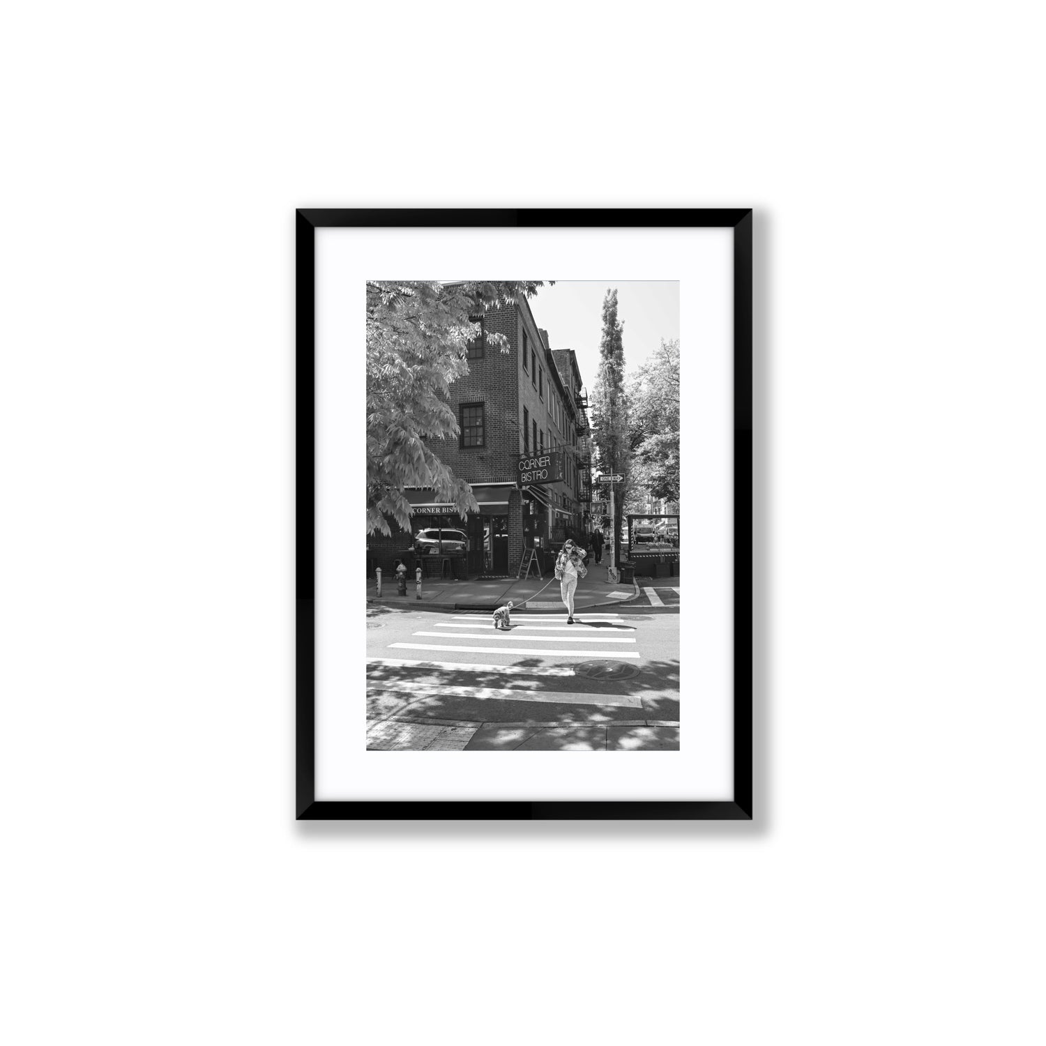 Sunlit Stroll New York NYC Black & White wall art Medium fine art print in black frame with matboard
