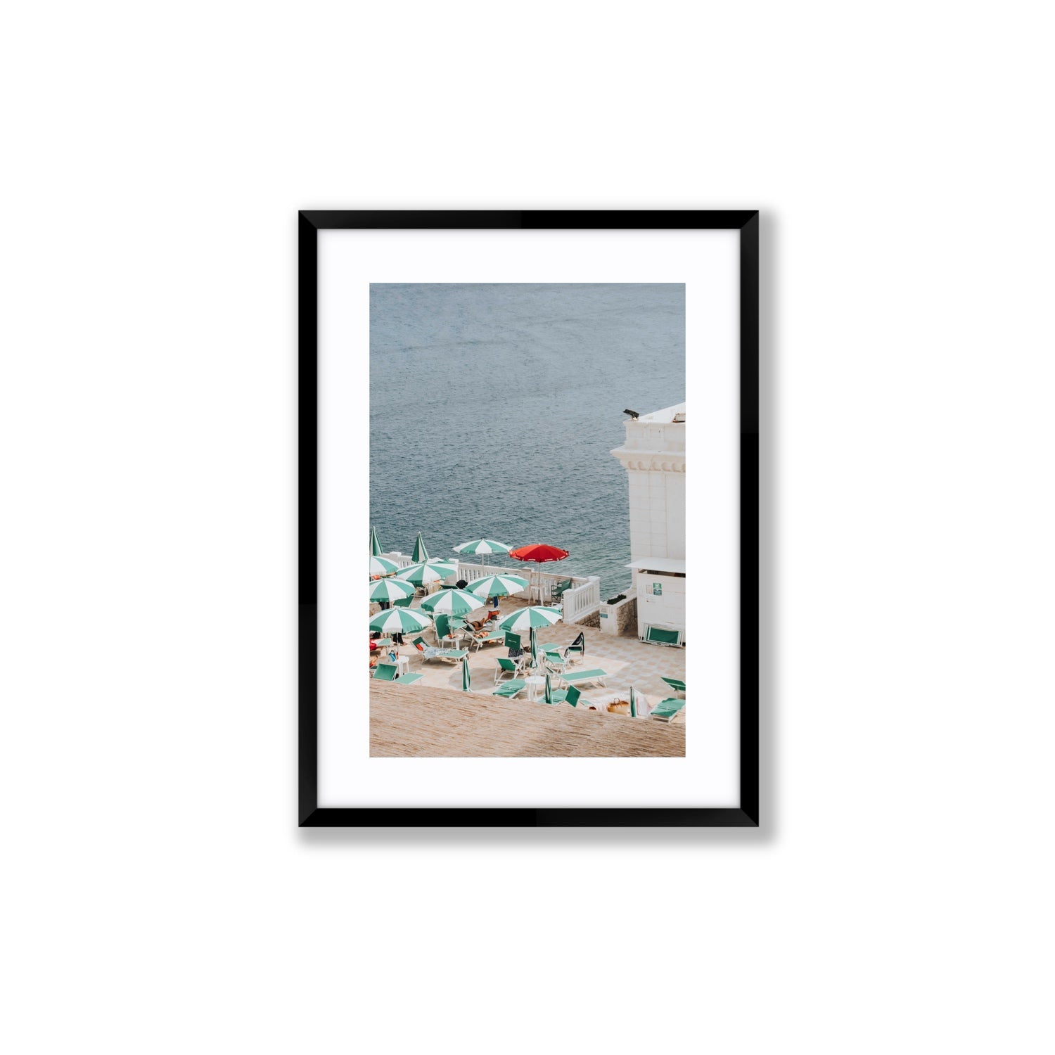 Lido Italiano Puglia beach Italian wall art Medium fine art print in black frame with matboard