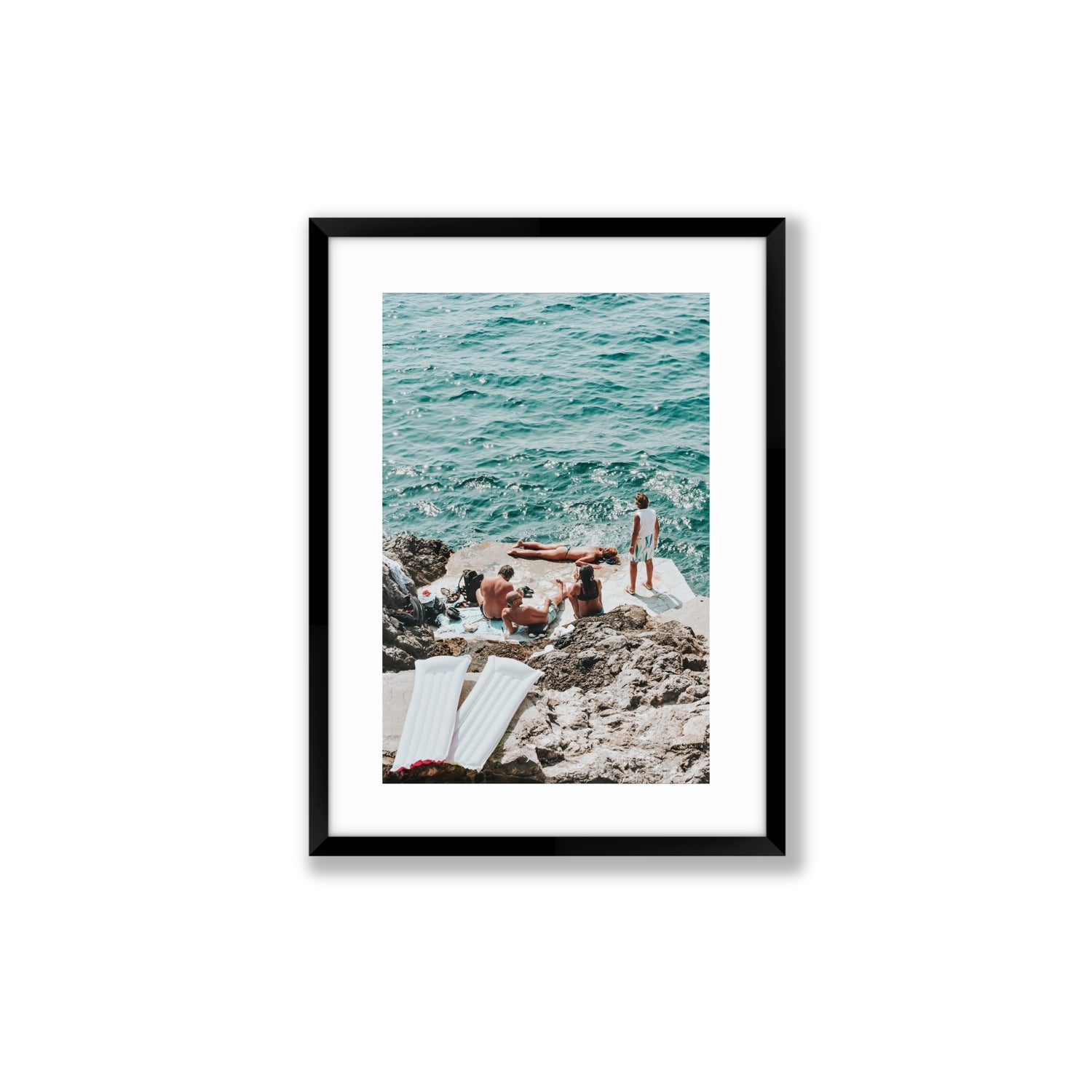 Gli Amici Praiano Amalfi Coast coastal wall art Medium fine art print in black frame with matboard