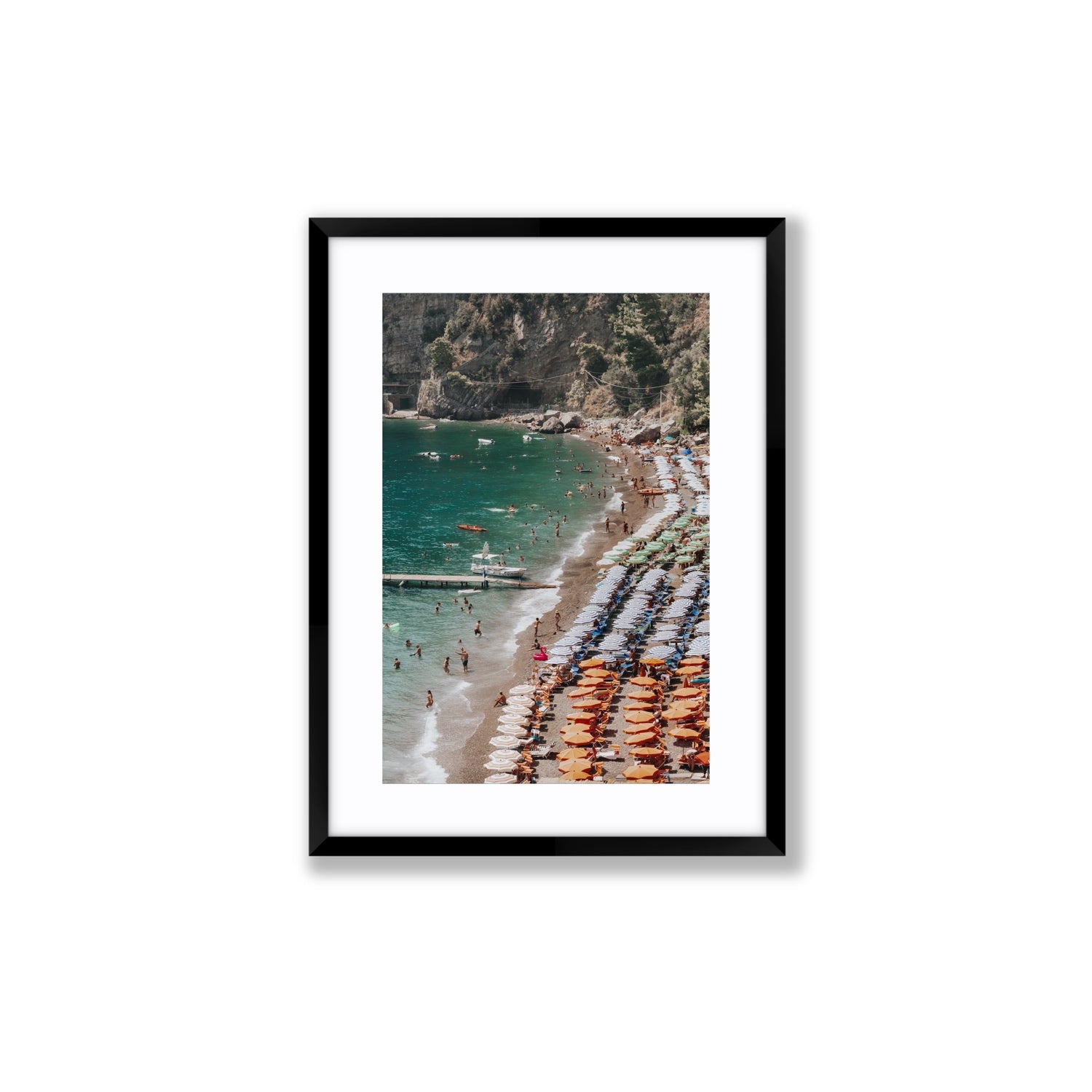 Ocean's Playground Positano decor wall art Medium fine art print in black frame with matboard