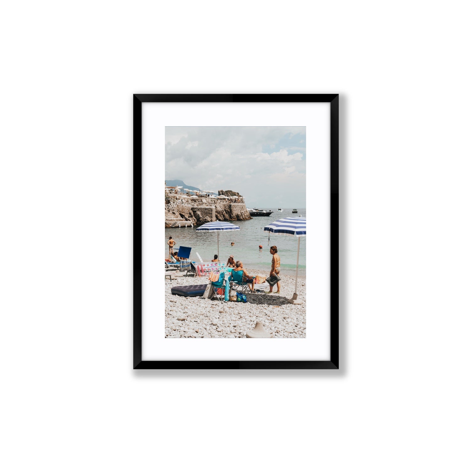 Couple Goals Nerano Amalfi Coast coastal wall art Medium fine art print in black frame with matboard