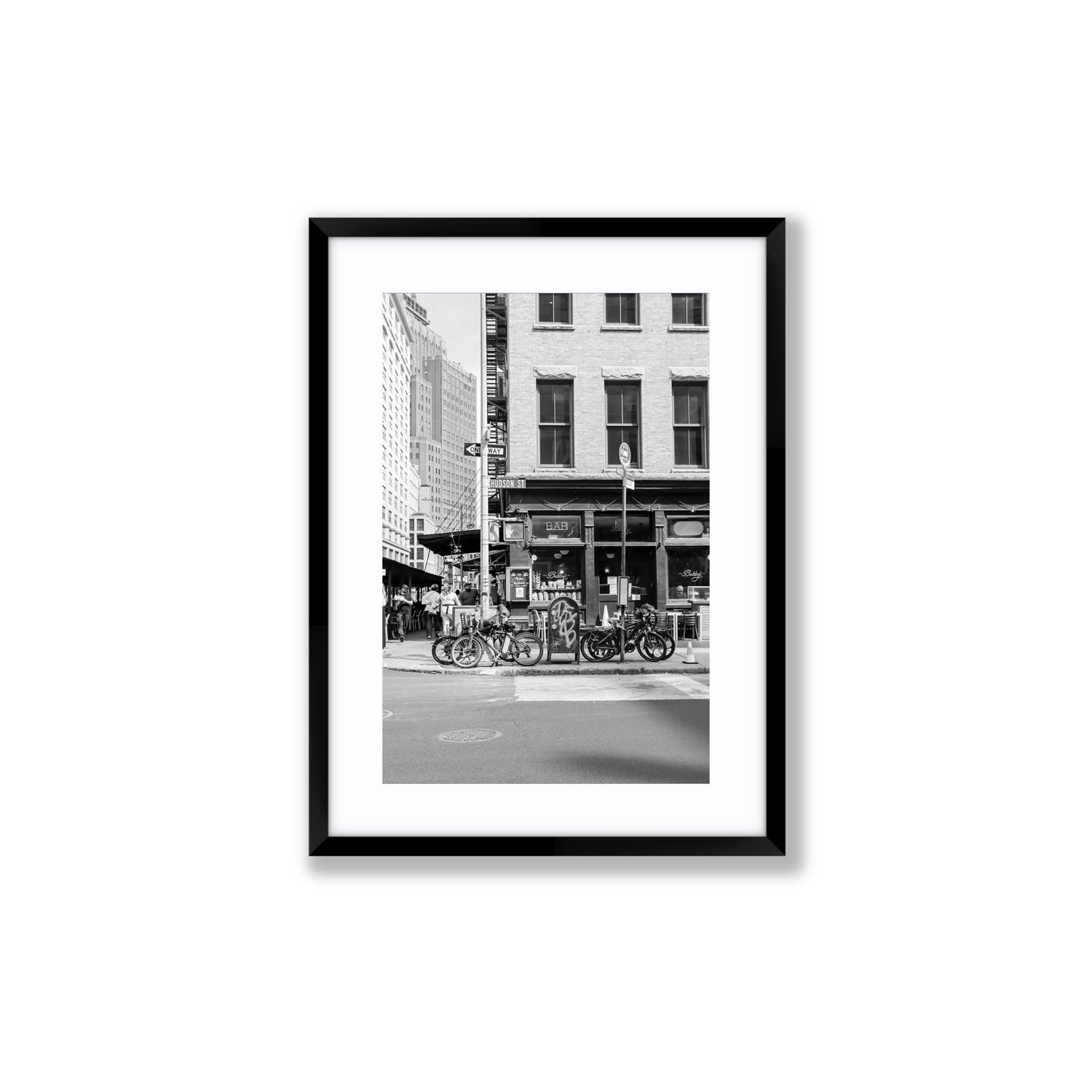 Bites Of The Big Apple New York NYC Black & White wall art Medium fine art print in black frame with matboard