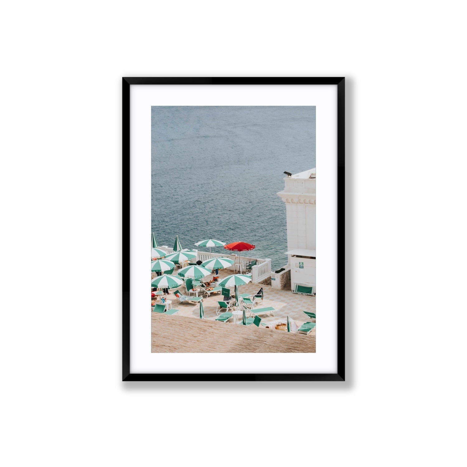 Lido Italiano Puglia beach Italian wall art Large fine art print in black frame with matboard