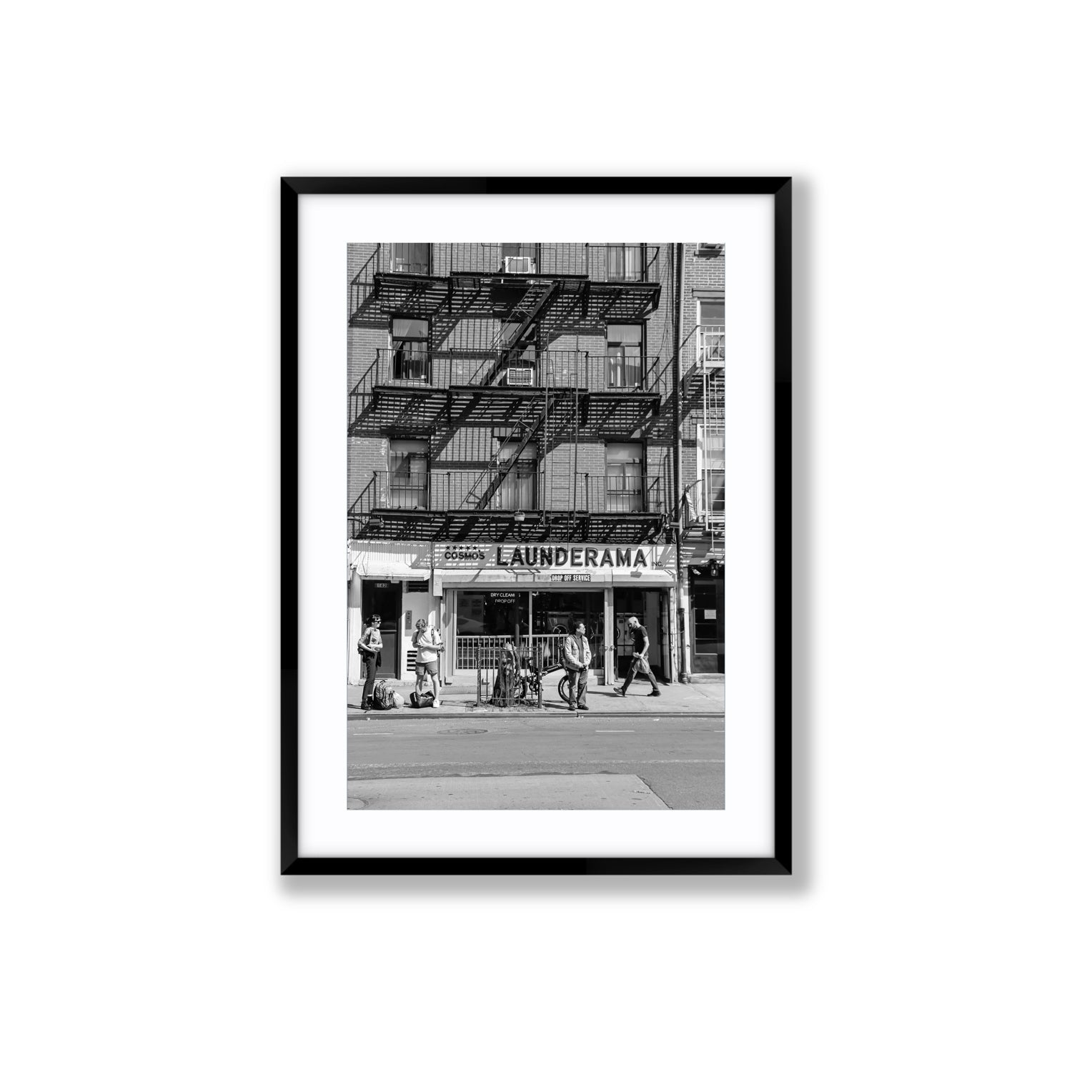 Bus Stop New York NYC Black & White wall art Large fine art print in black frame with matboard