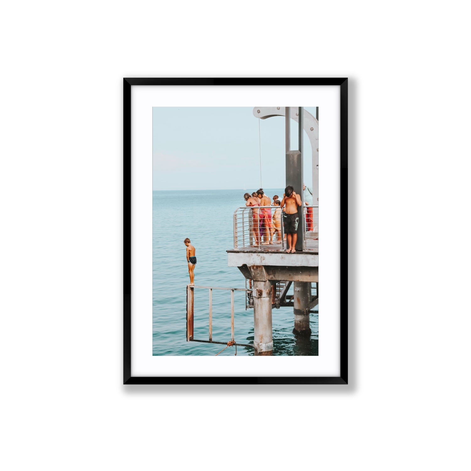 Golden Boy Alassio coastal decor wall art Large fine art print in black frame with matboard