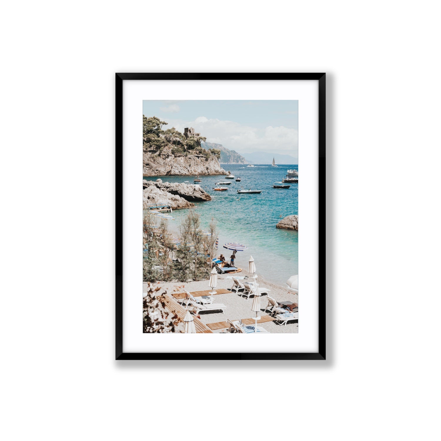 Sizzling Summer Days Amalfi coastal wall art Large fine art print in black frame with matboard