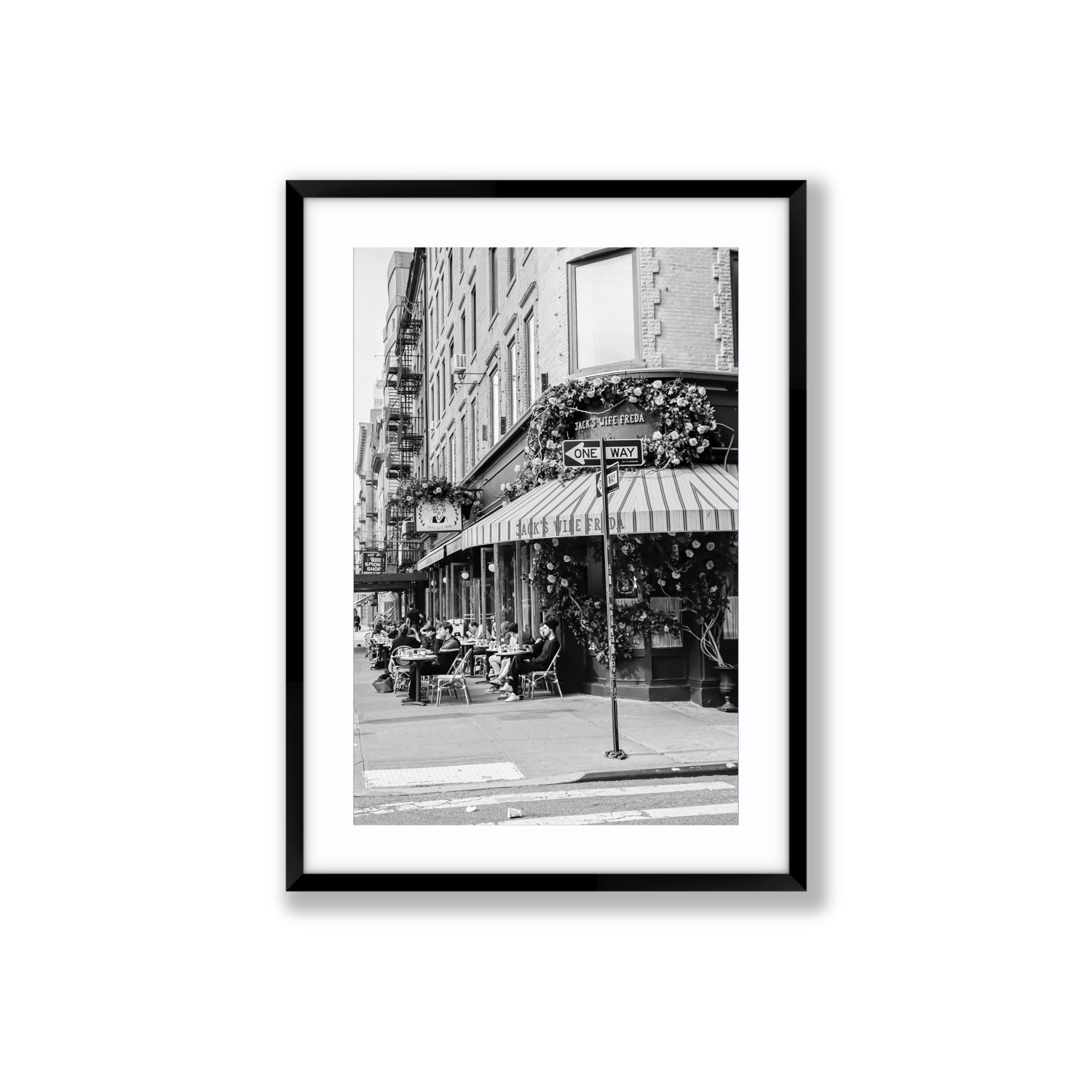 Freda's Feast New York NYC Black & White wall art Large fine art print in black frame with matboard