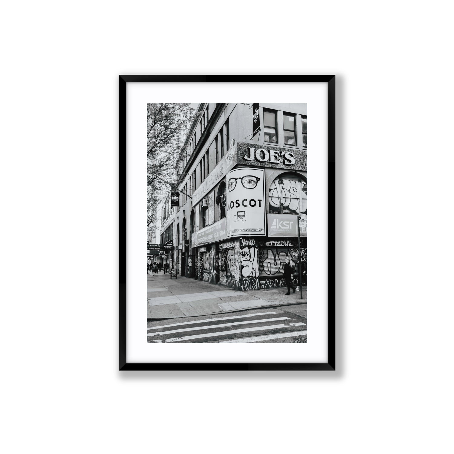 Lower East Side Murals New York NYC Black & White wall art Large fine art print in black frame with matboard