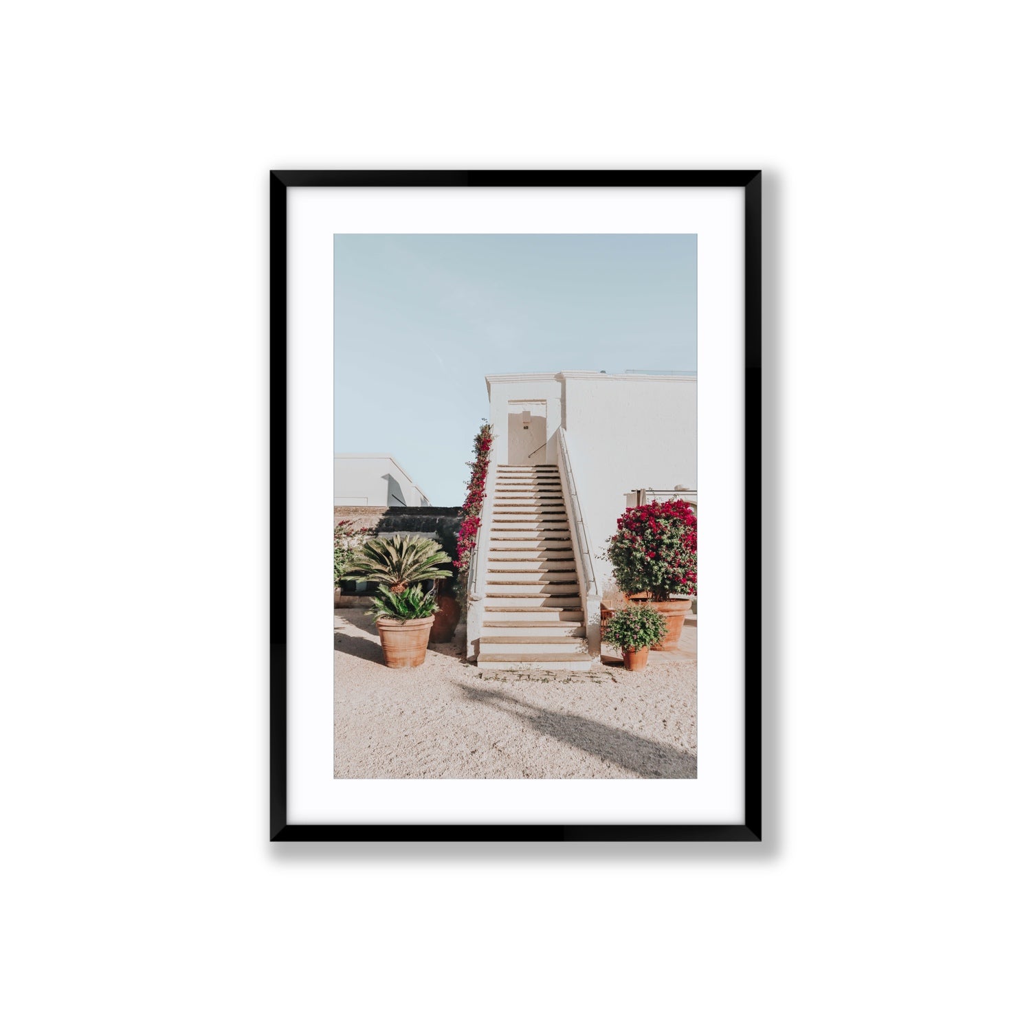 Tranquil Ascent Puglia Italian wall art Large fine art print in black frame with matboard
