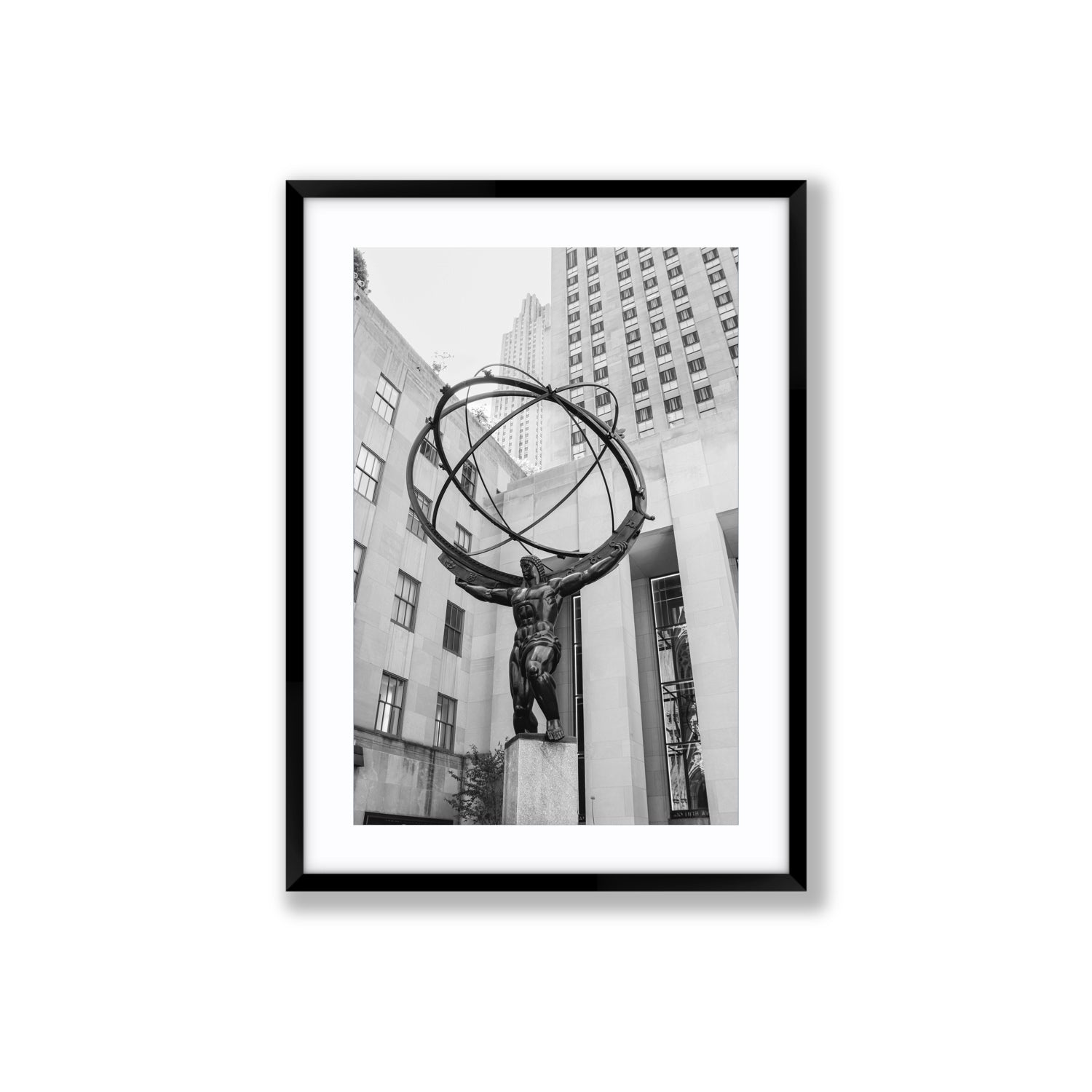 Atlas Ascends New York NYC Black & White wall art Large fine art print in black frame with matboard