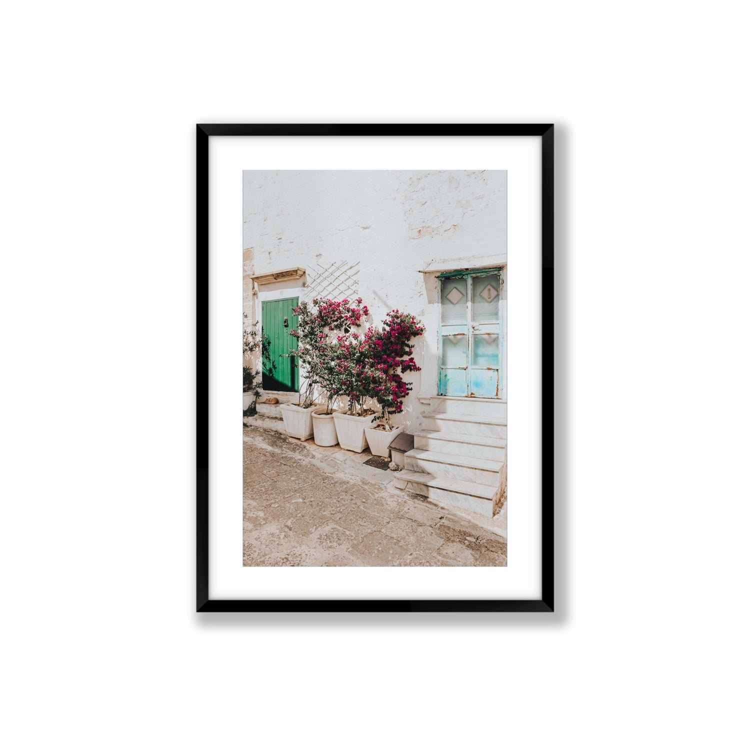 Floral Canvas Puglia Ostuni wall art Large fine art canvas in black frame