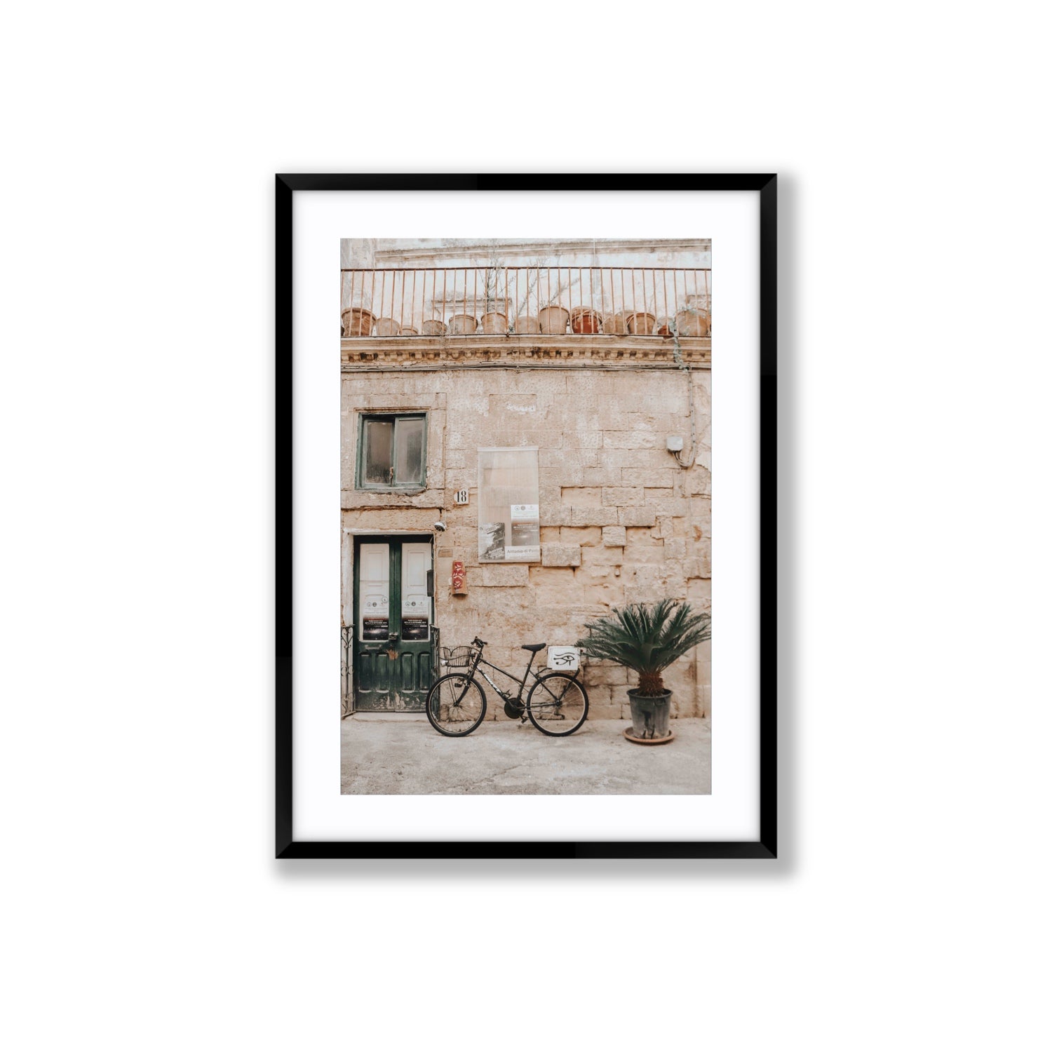 Golden Facades Puglia Lecce Italian wall art Large fine art print in black frame with matboard