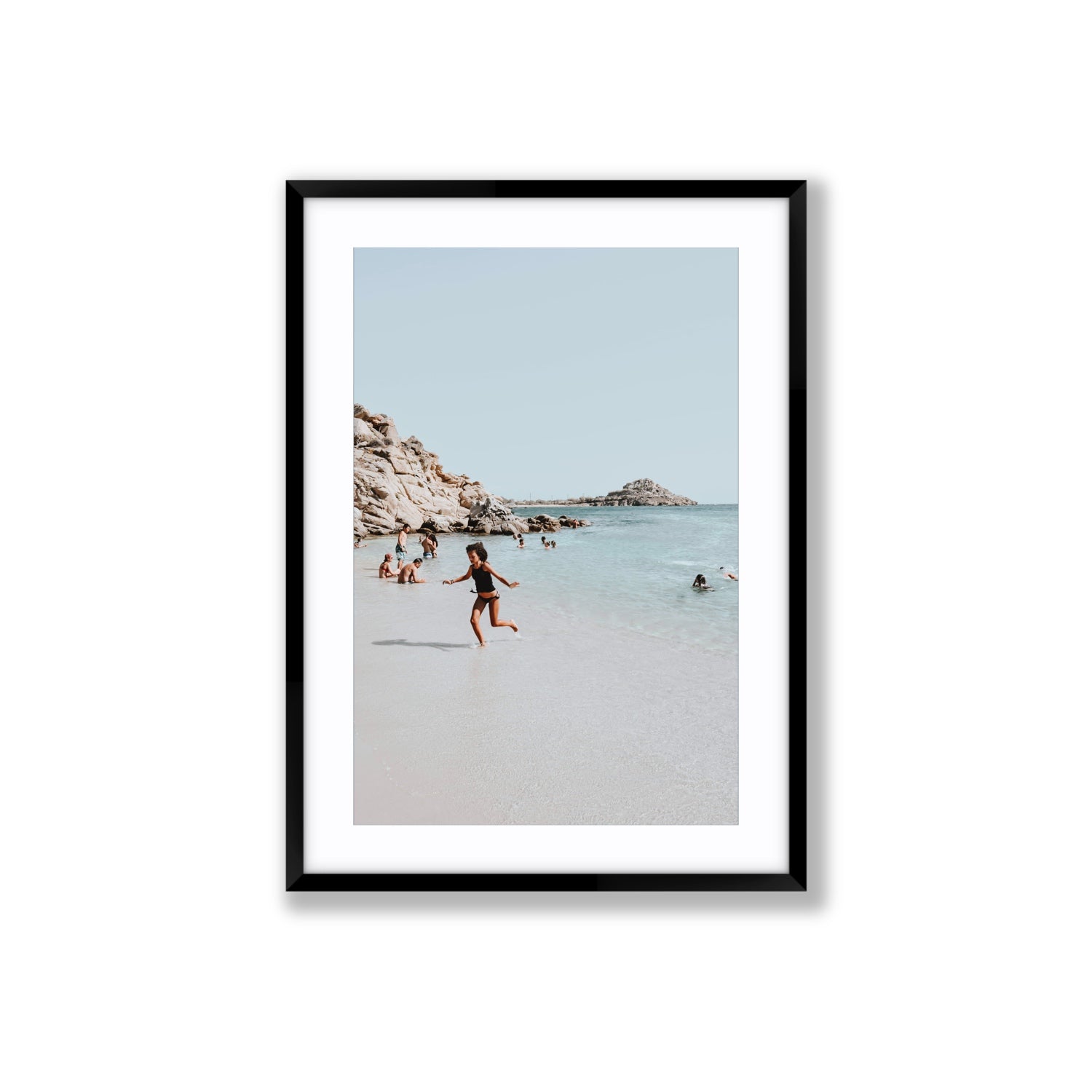 Skipping Angel Mykonos Greek island decor wall art Large fine art print in black frame with matboard