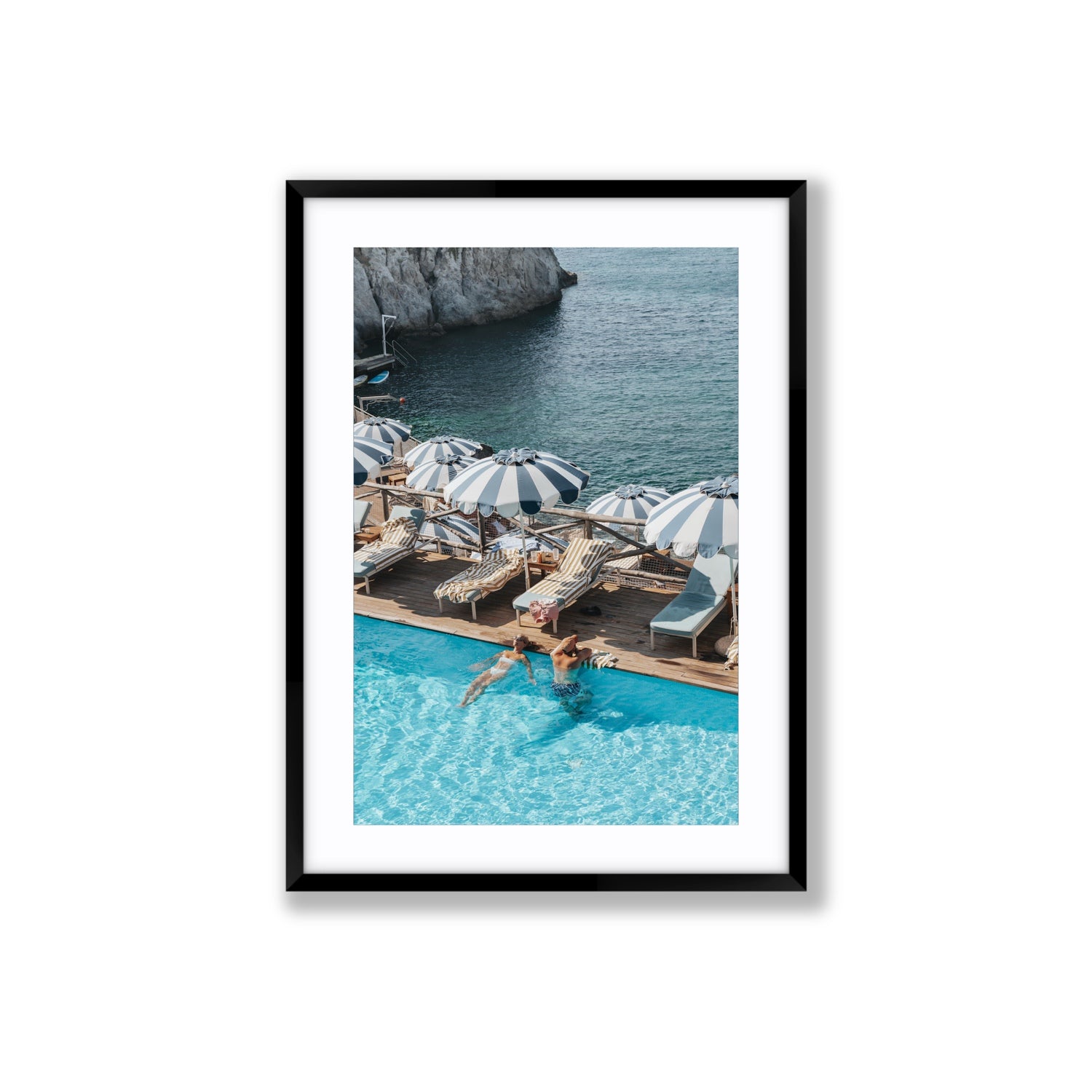 I'm Busy Ischia Italian coastal Mediterranean wall art Large fine art print in black frame with matboard