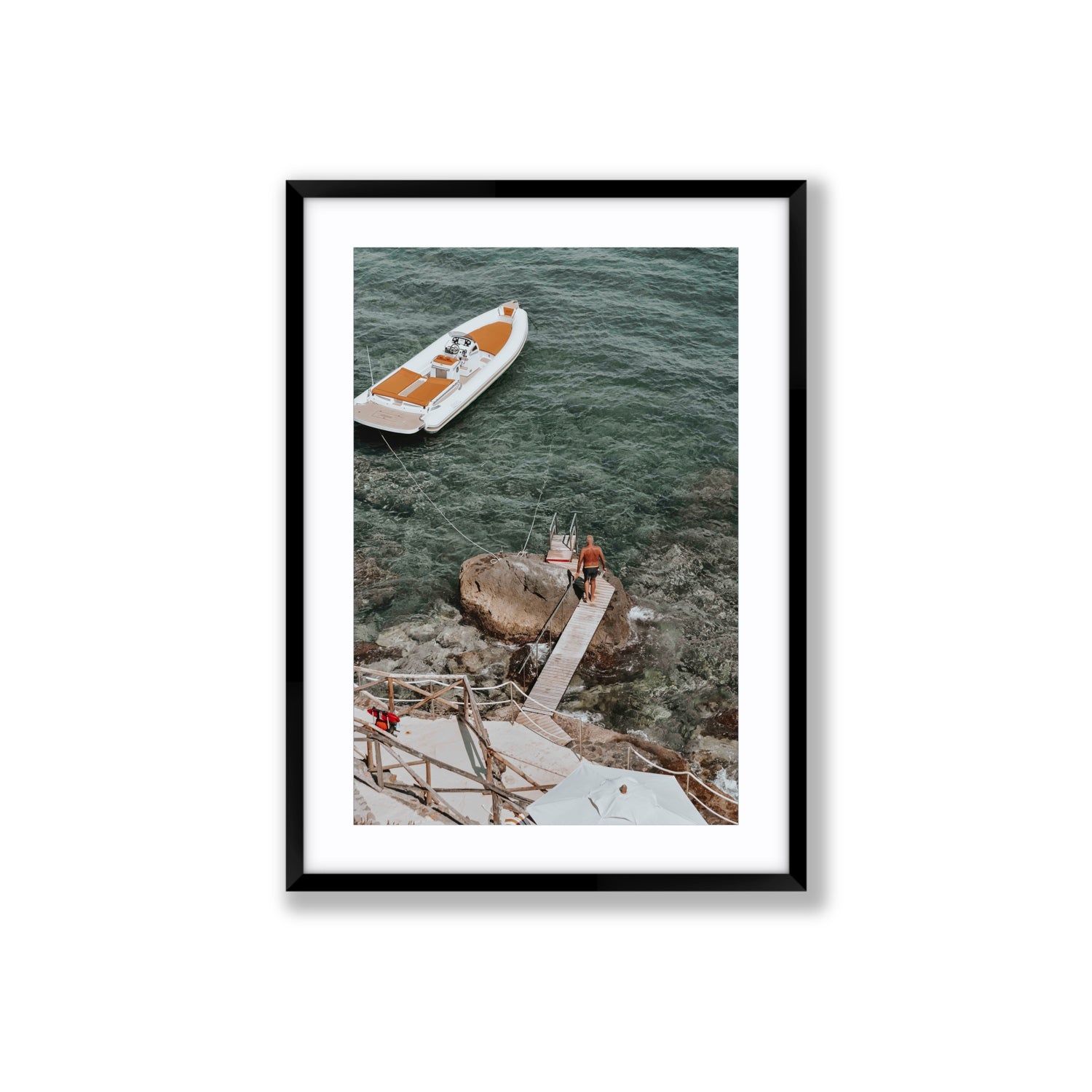 Secret Cove Tuscany coastal Italian wall art Large fine art print in black frame with matboard