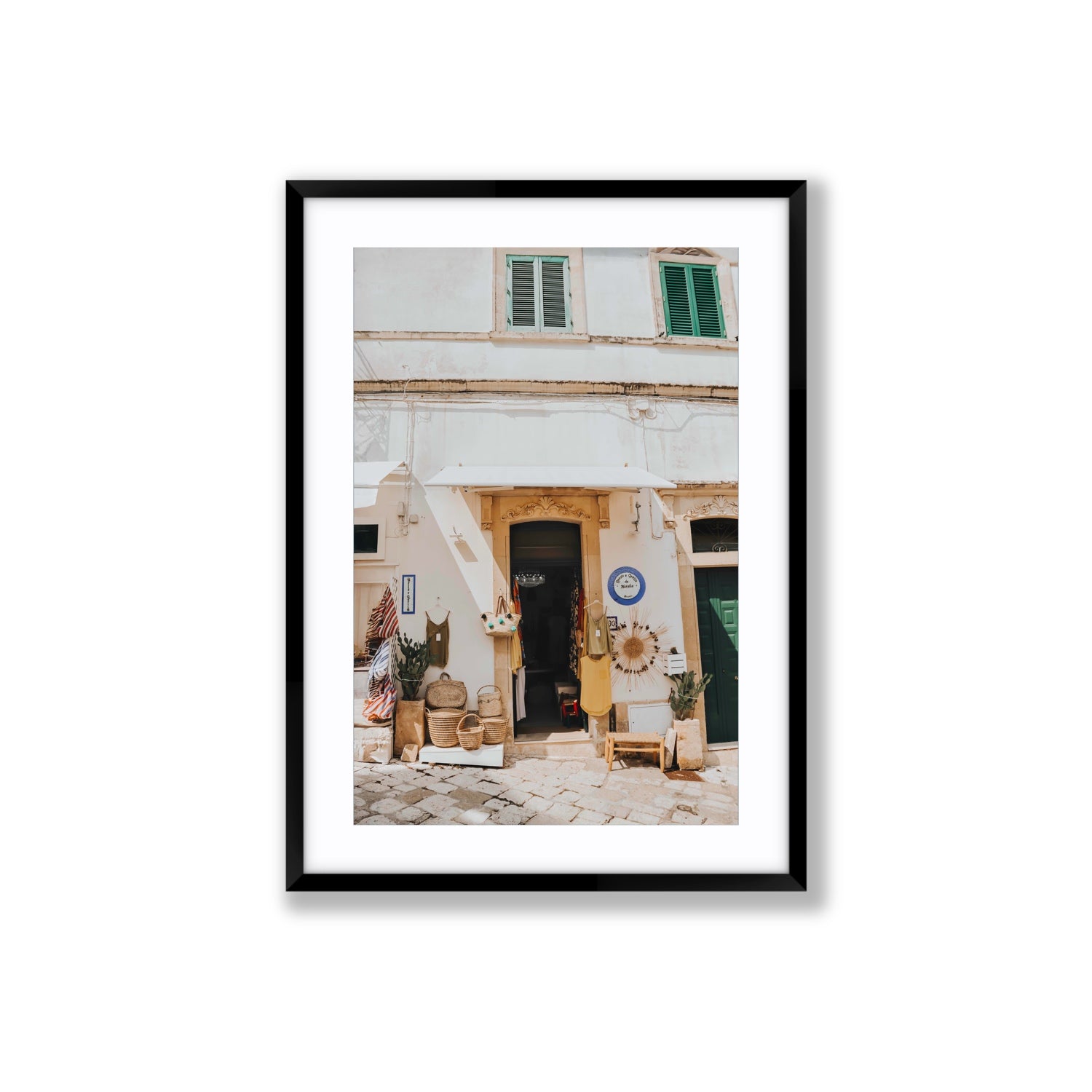 Artisan Ambience Puglia Italian wall art Large fine art print in black frame with matboard