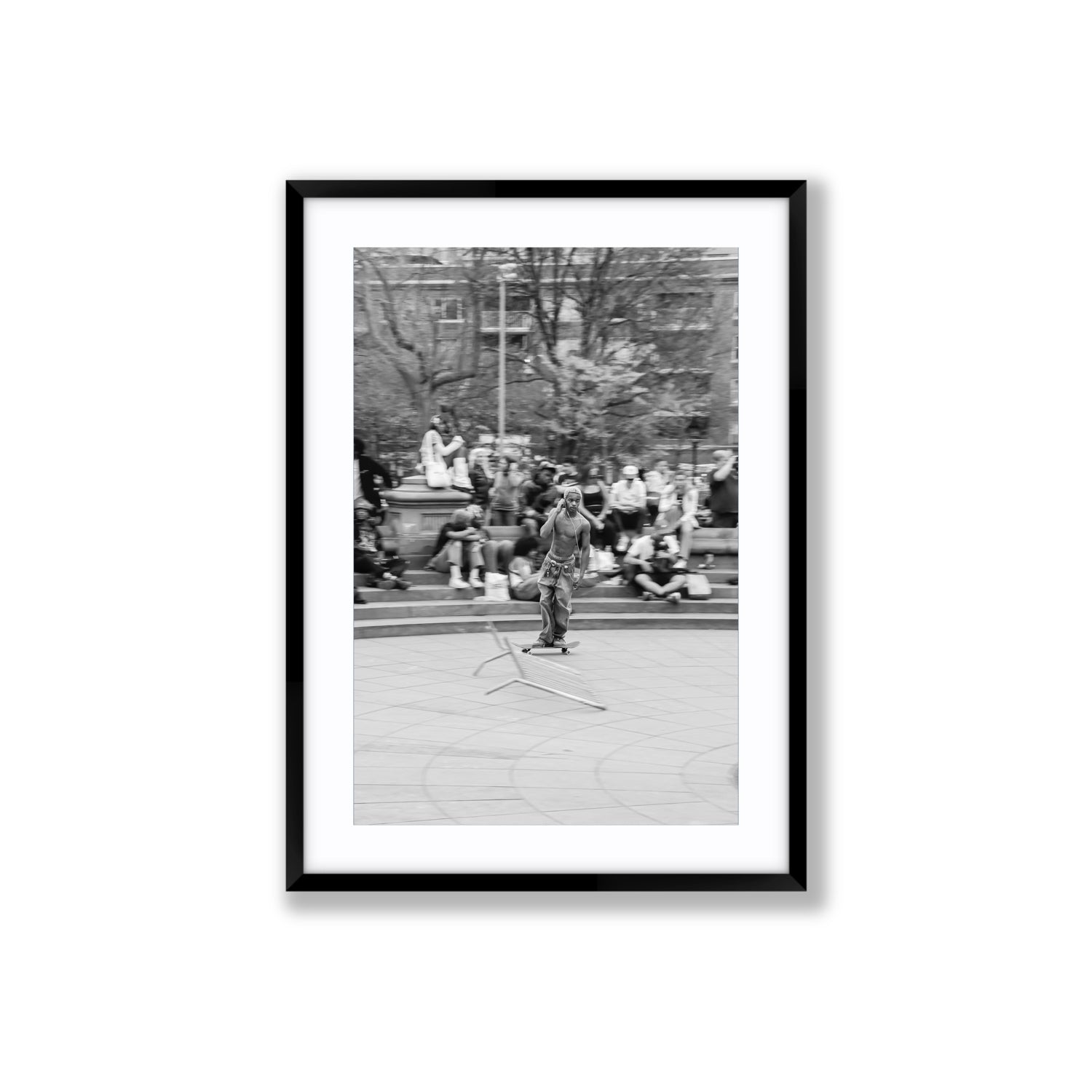 Skate Park Serenade New York NYC Black & White wall art Large fine art print in black frame with matboard