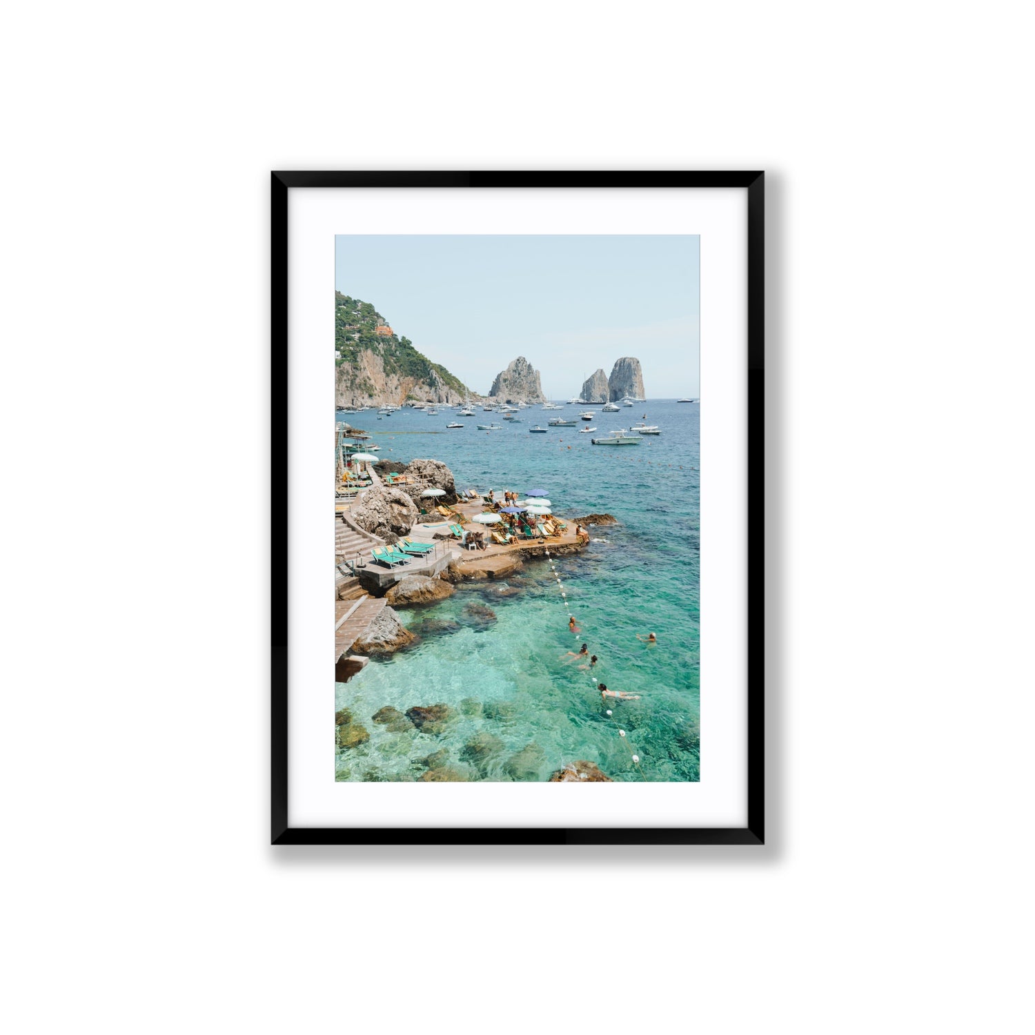 Summertime Blues Capri Mediterranean wall art Large fine art print in black frame with matboard