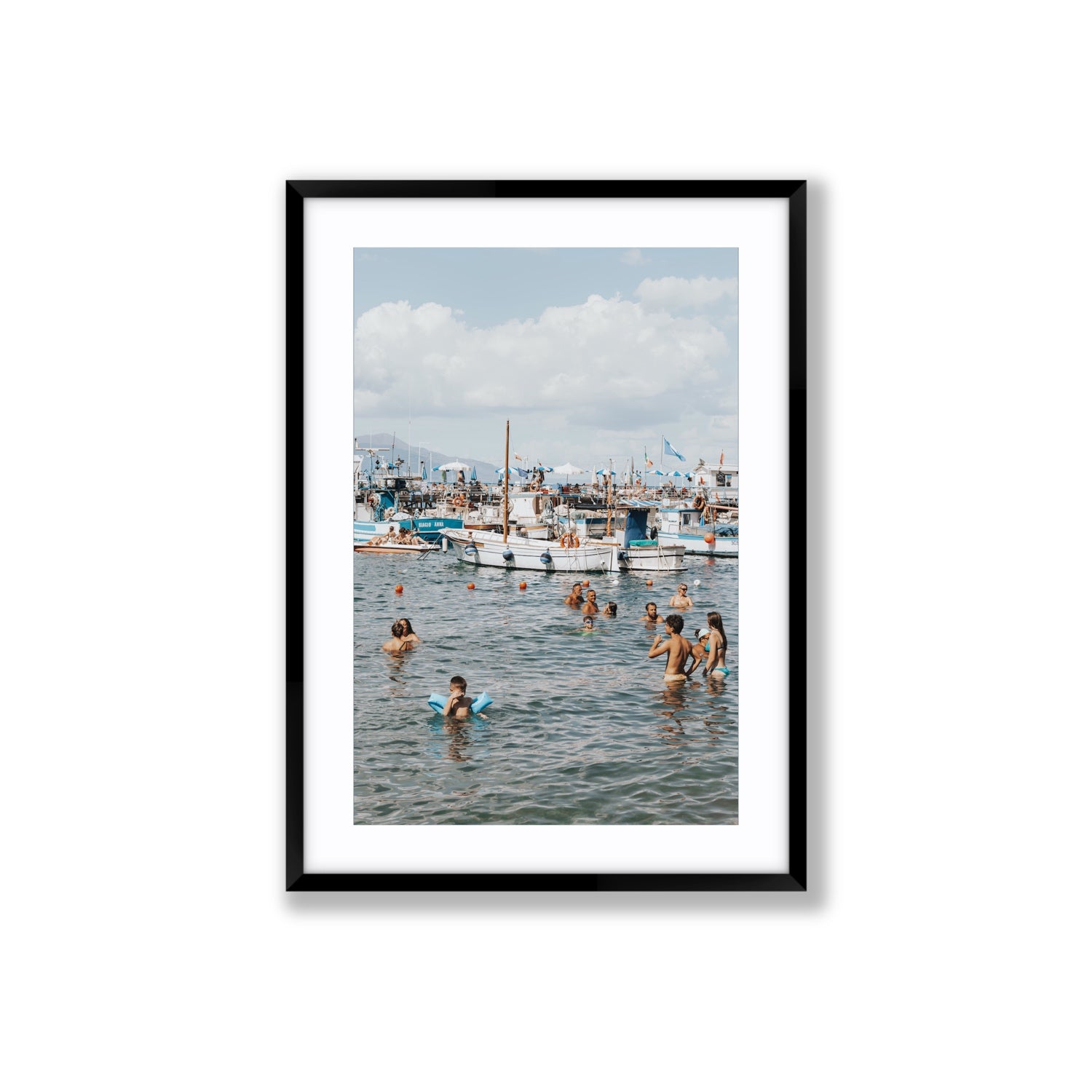 Vacanze Italiane Sorrento Italian coastal wall art Large fine art print in black frame with matboard