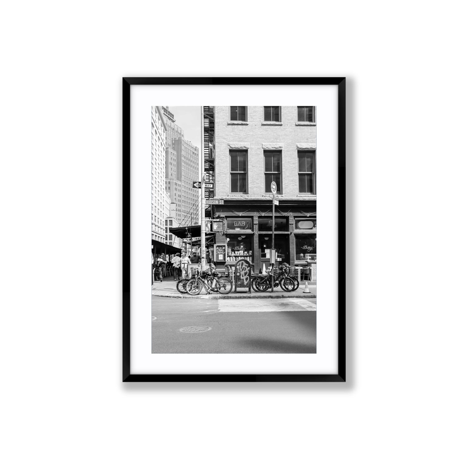 Bites Of The Big Apple New York NYC Black & White wall art Large fine art print in black frame with matboard