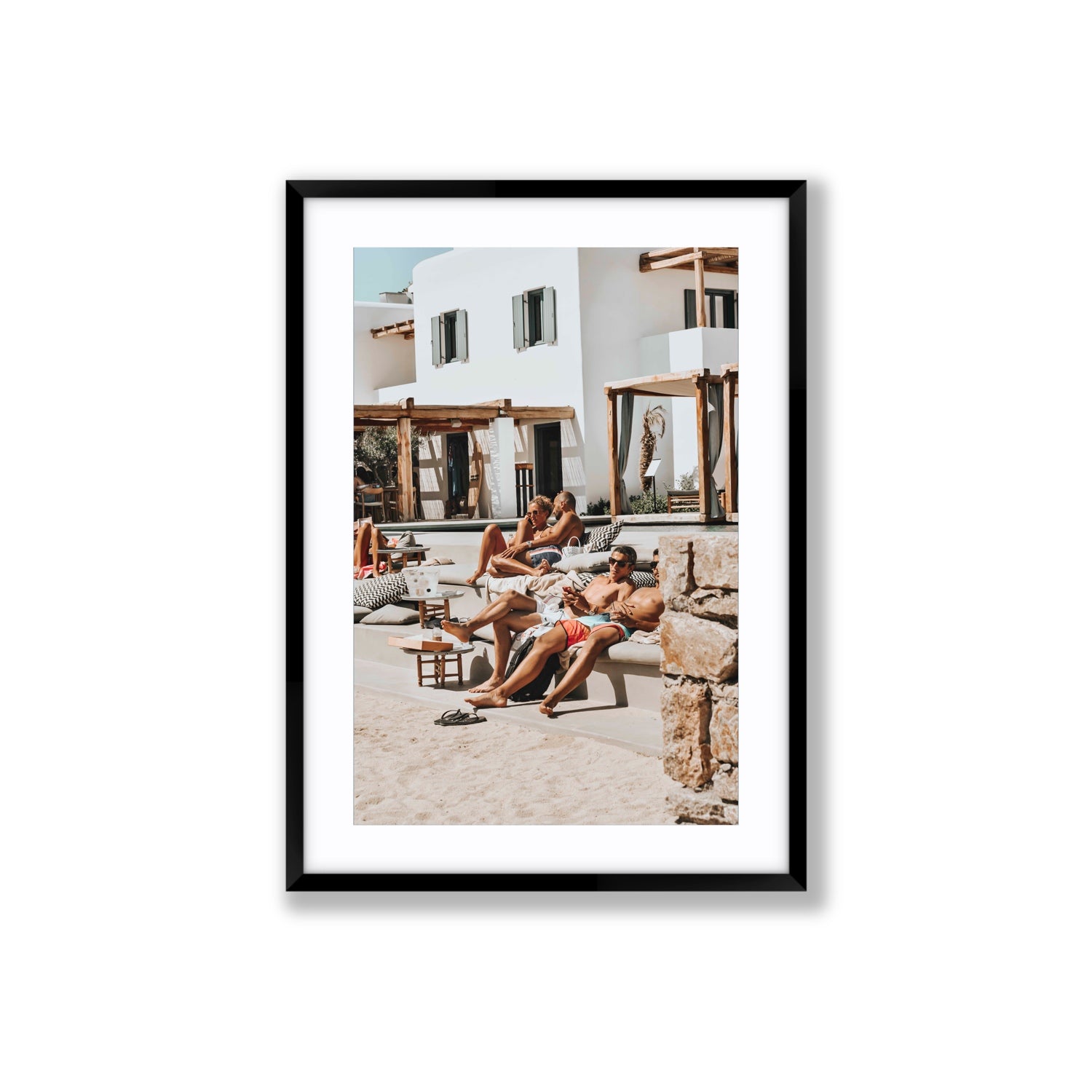 Style That Sizzles Mykonos Greek island wall art Large fine art print in black frame with matboard