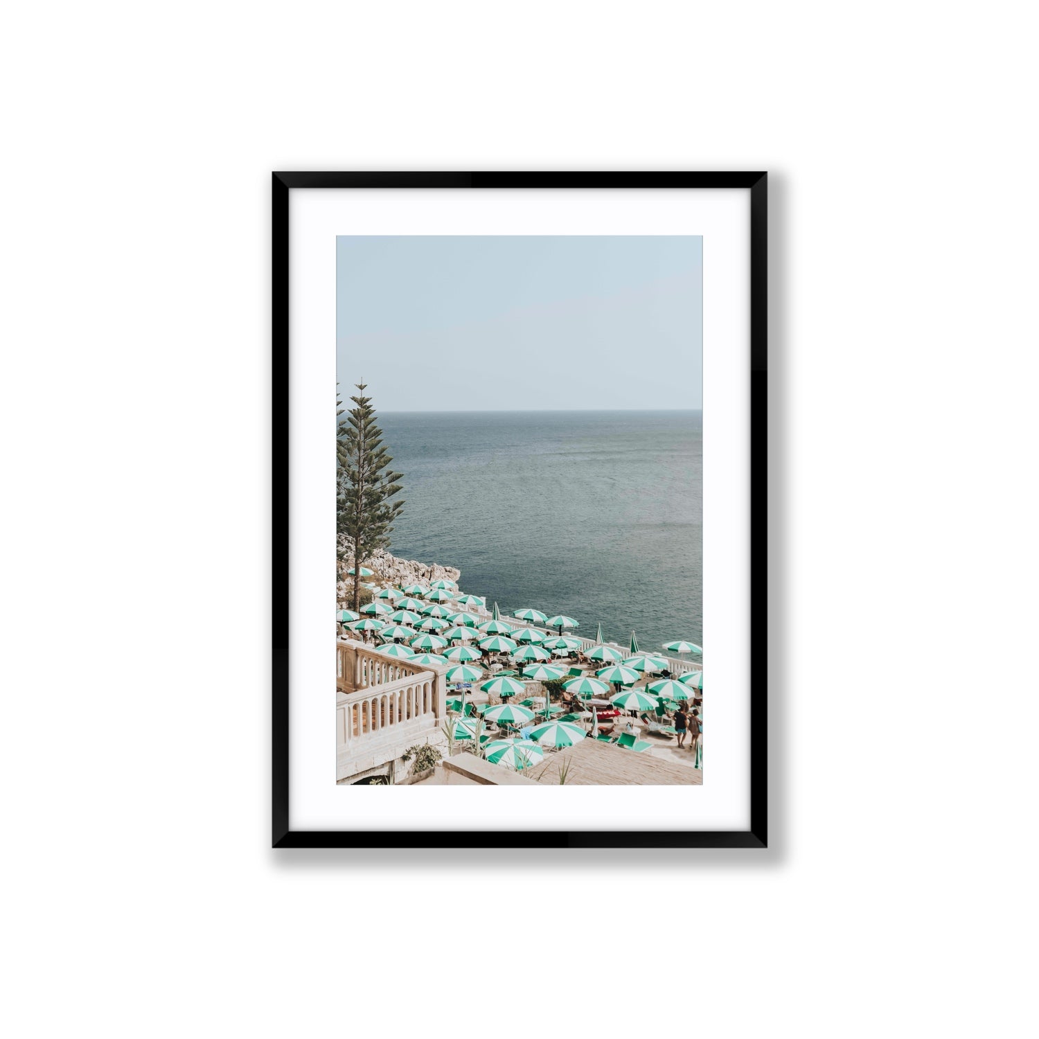 Sun-drenched Stripes Puglia beach coastal wall art Large fine art print in black frame with matboard