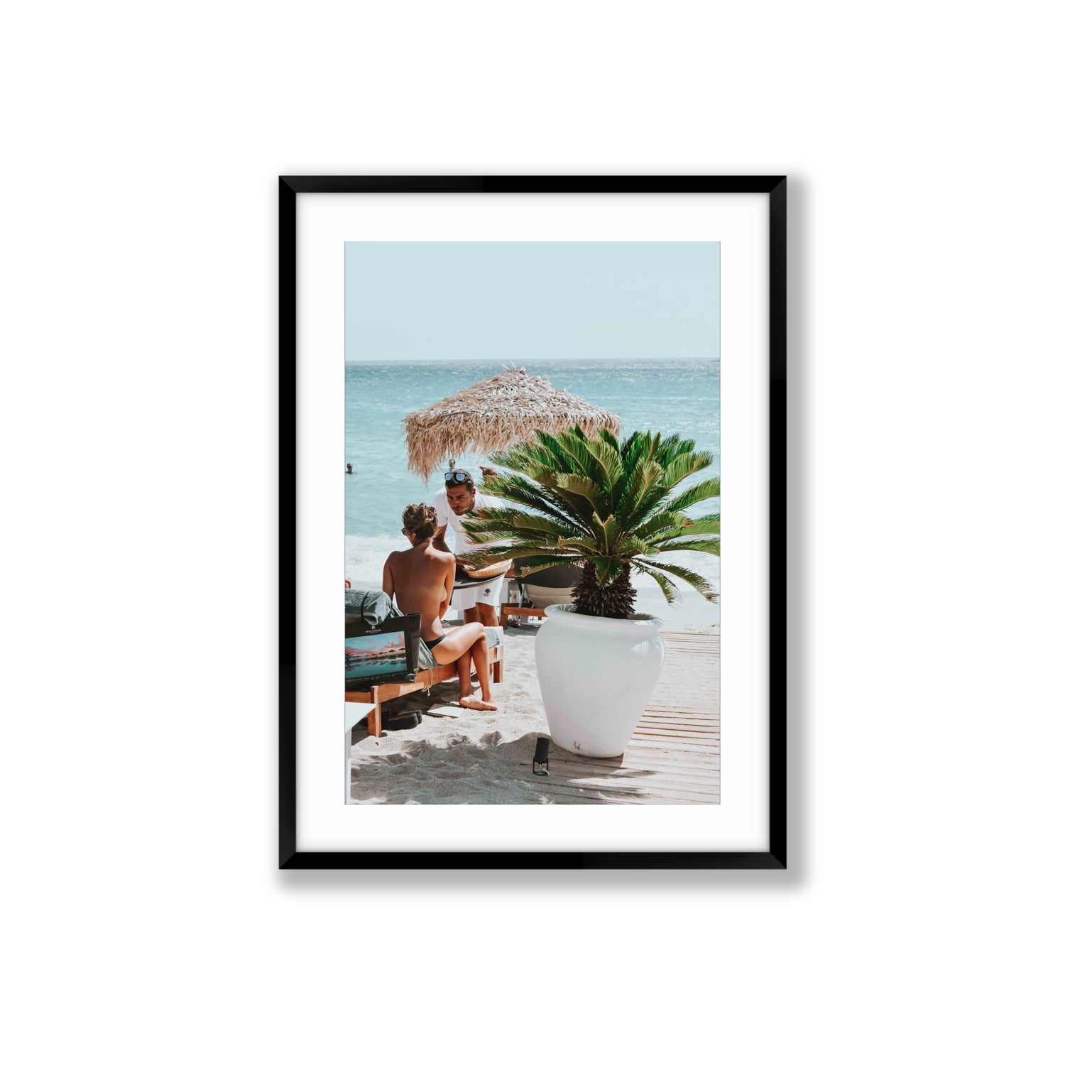 At Your Service Mykonos Greek island wall art Large fine art print in black frame with matboard