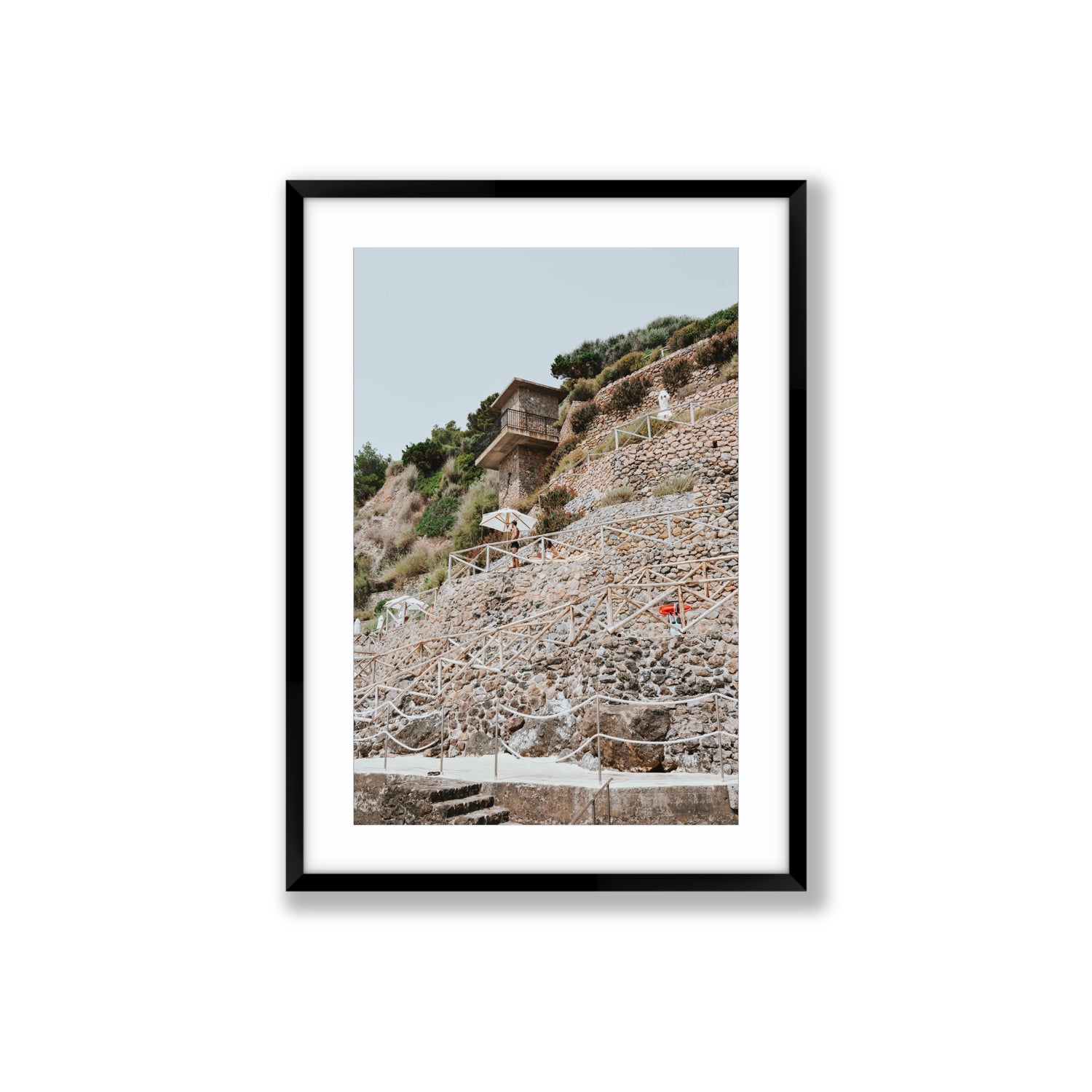 Solitude by the Sea Tuscany coastal Italian wall art Large fine art print in black frame with matboard