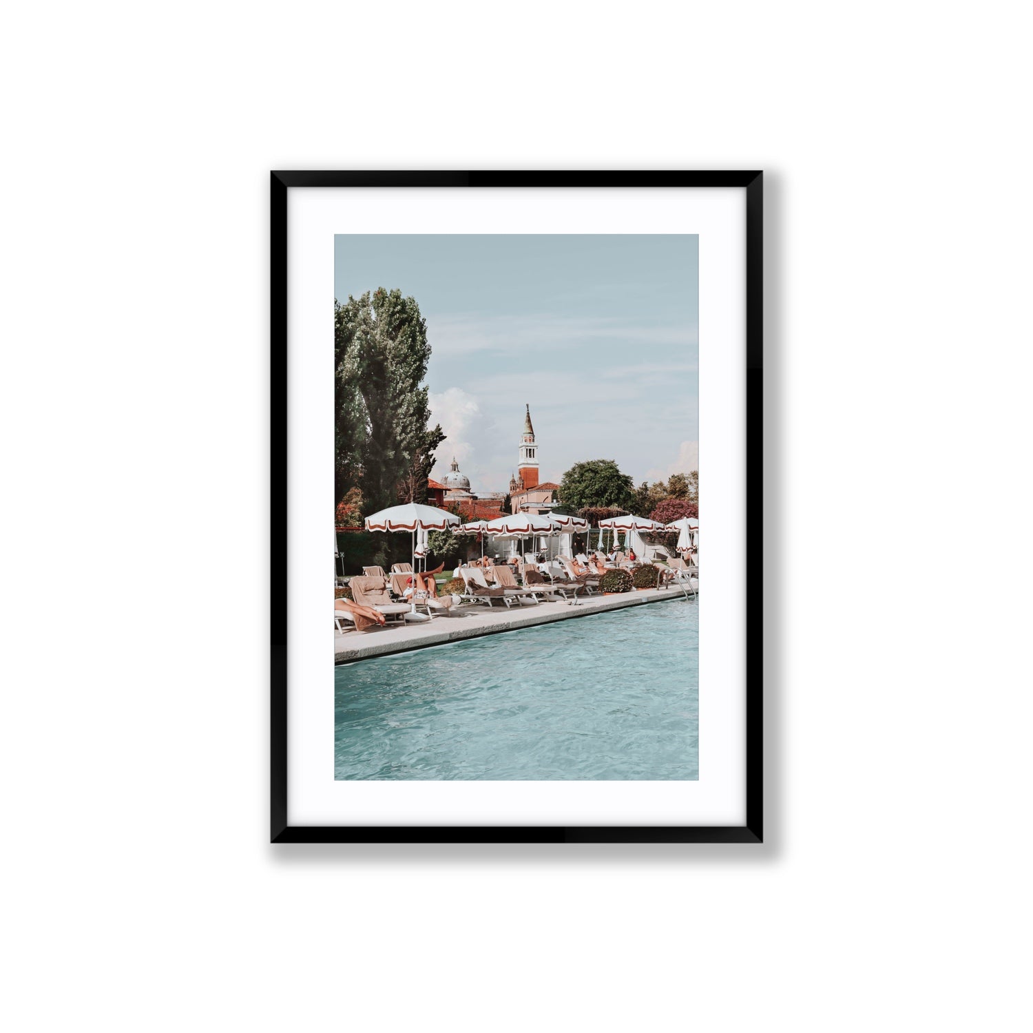 Poolside Perch Venice Italian wall art Large fine art print in black frame with matboard
