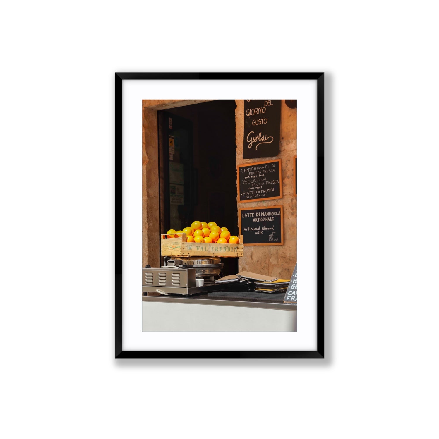 Luminous Citrus Puglia Ostuni Italian wall art Large fine art print in black frame with matboard