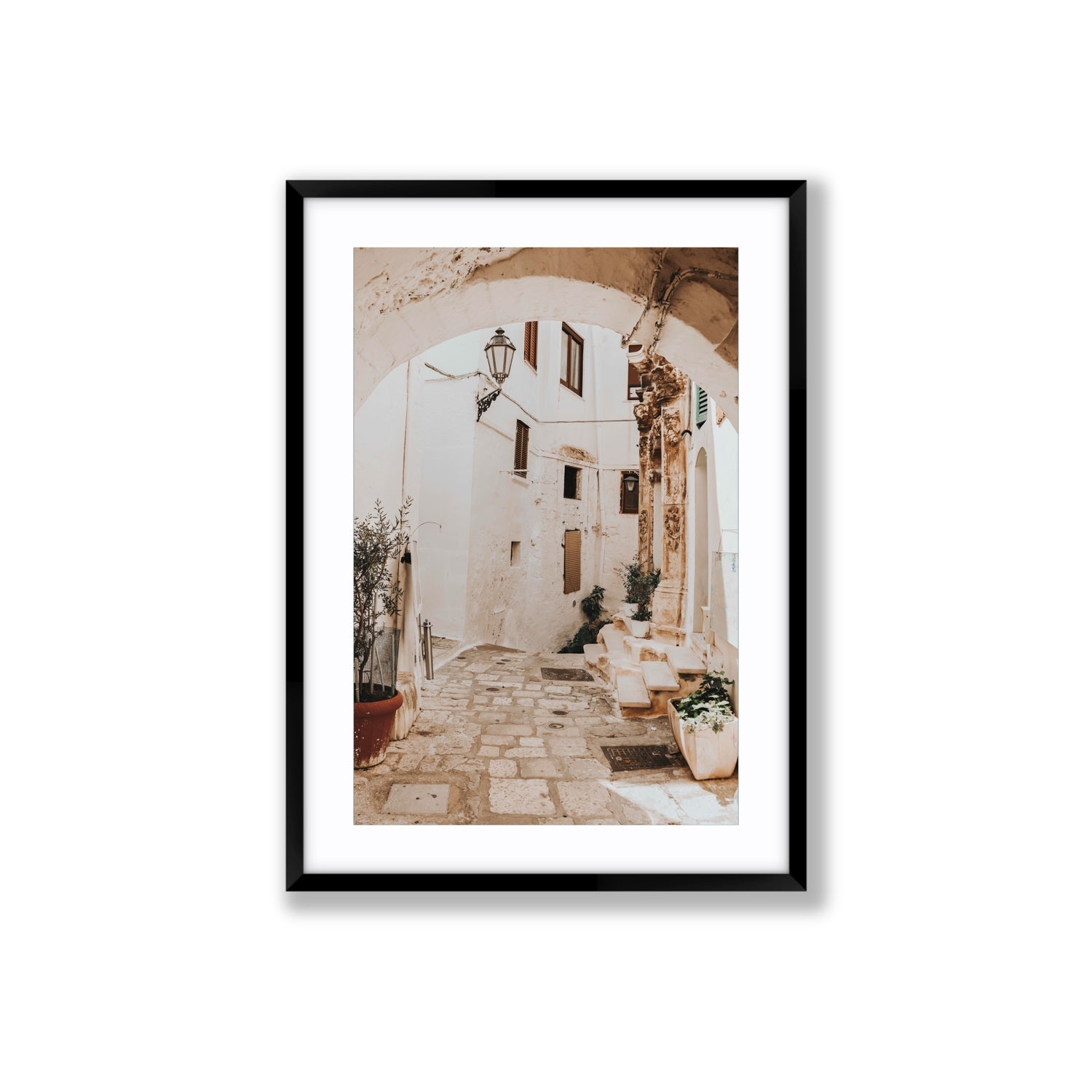 Pathway Wander Puglia Ostuni wall art Large fine art print in black frame with matboard
