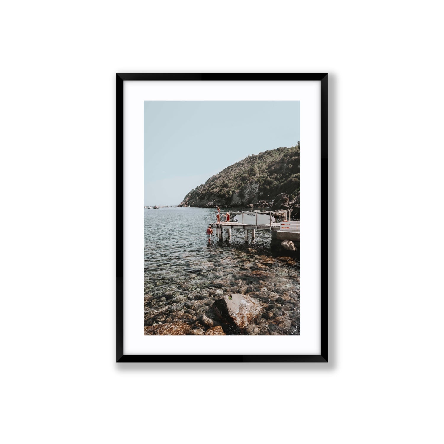 Tidal Explorers Tuscany coastal Italian wall art Large fine art print in black frame with matboard