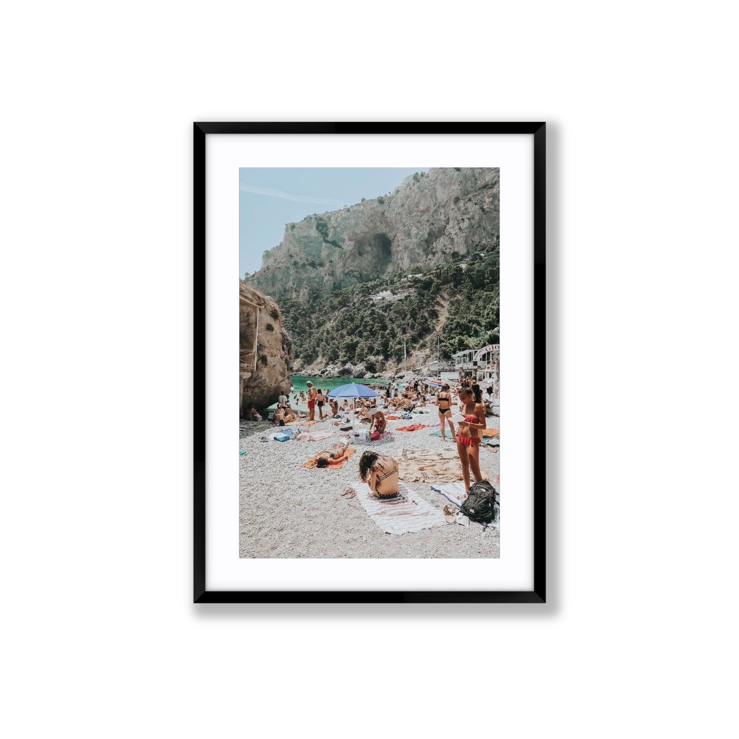 Marina Piccola Capri Mediterranean wall art Large fine art print in black frame with matboard