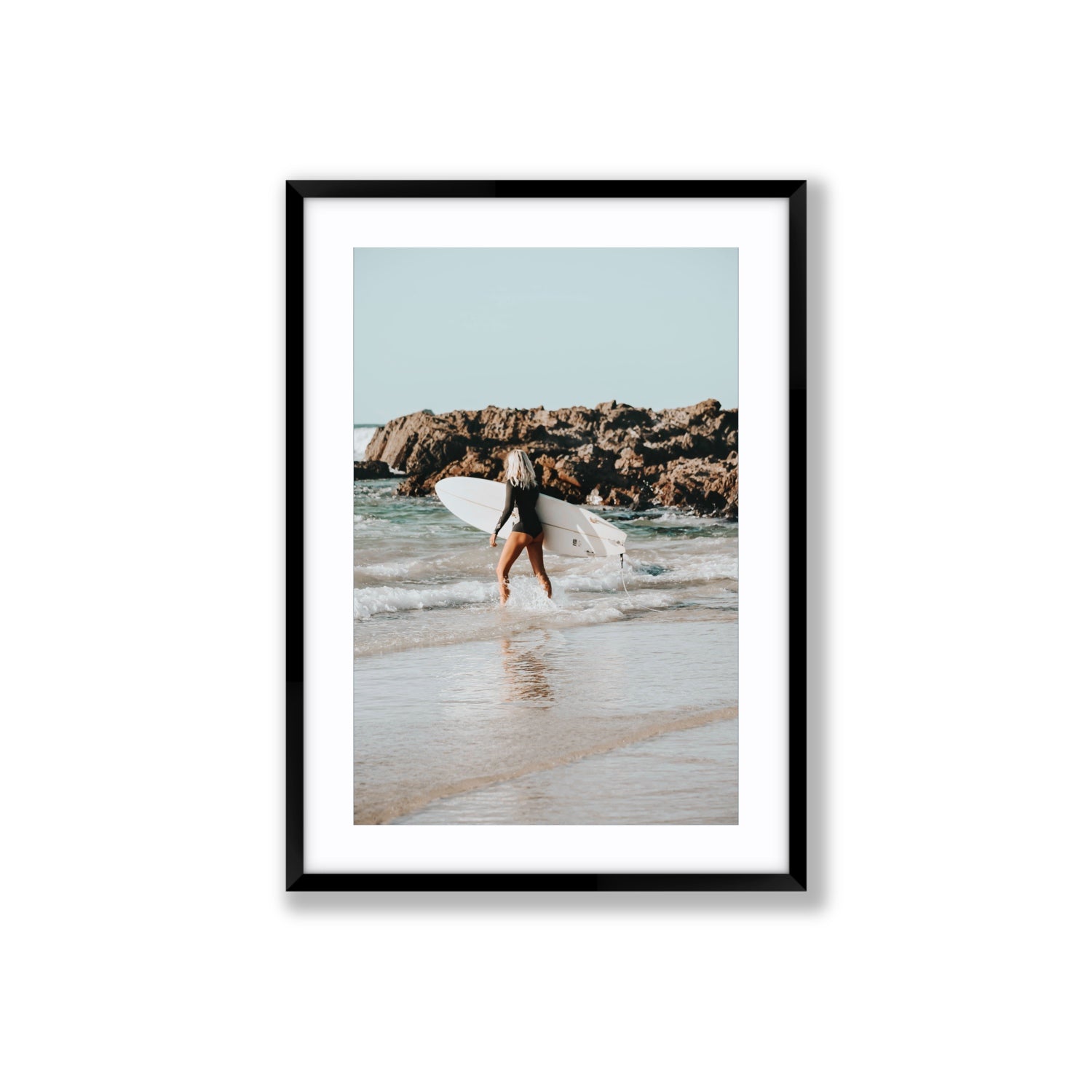 Bethany Byron Bay Surf coastal decor wall art Large fine art print in black frame with matboard