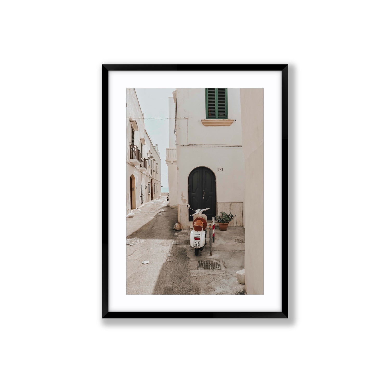 La Casa 42 Puglia Gallipoli Italian wall art Large fine art print in black frame with matboard