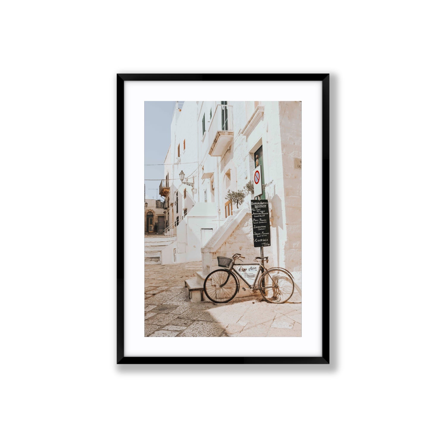 La Bicicletta Puglia Ostuni wall art Large fine art print in black frame with matboard