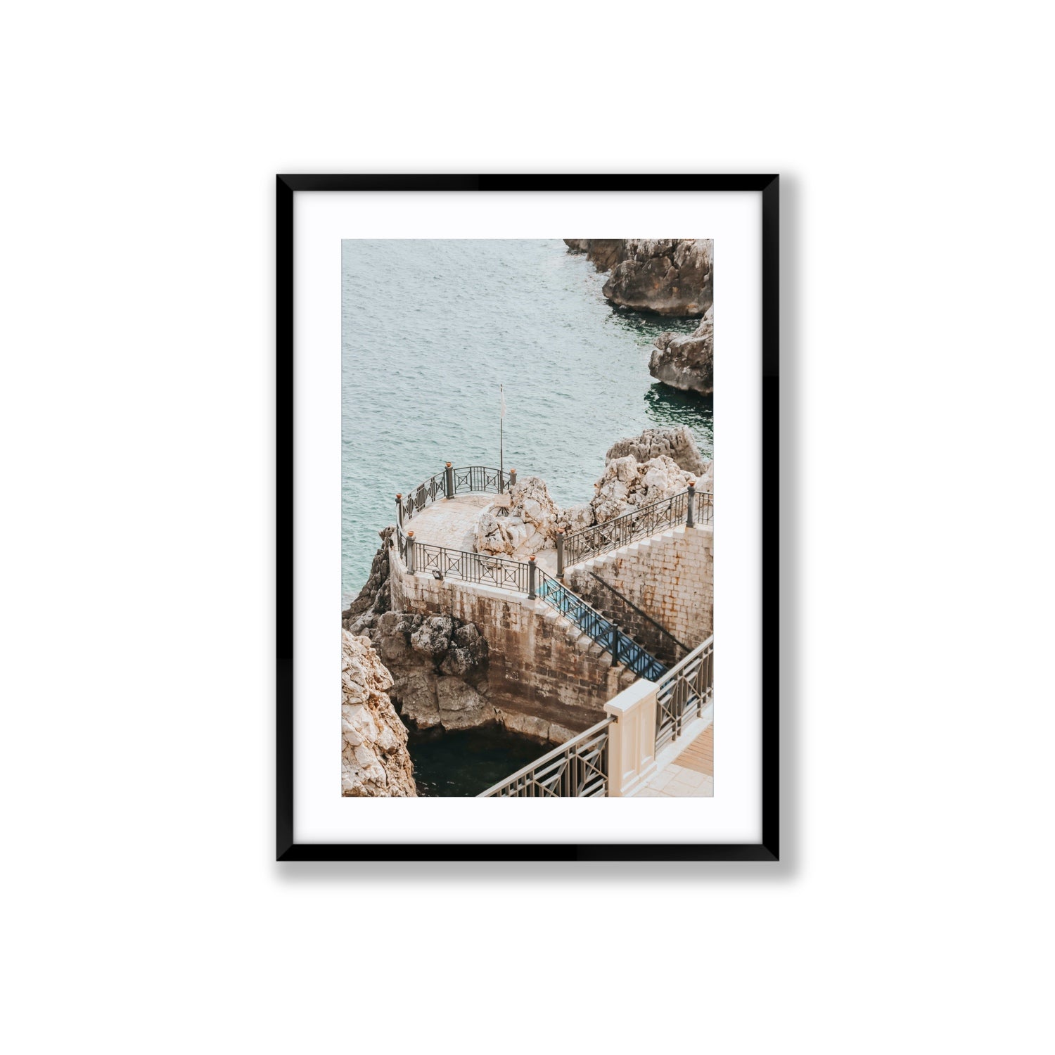 Tidal Staircase Puglia coastal Italian wall art Large fine art print in black frame with matboard