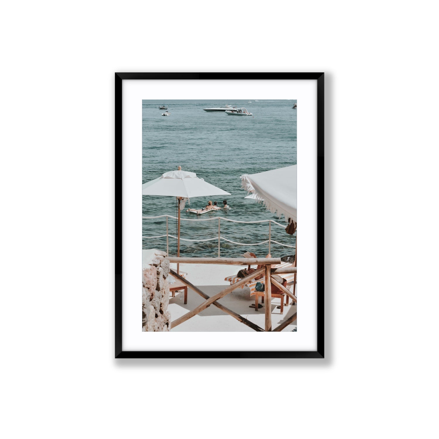 Hideaway Tuscany coastal Mediterranean wall art Large fine art print in black frame with matboard