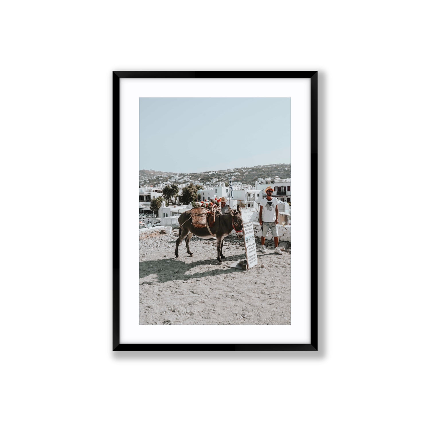 Let The Journey Begin Mykonos Greek island wall art Large fine art print in black frame with matboard