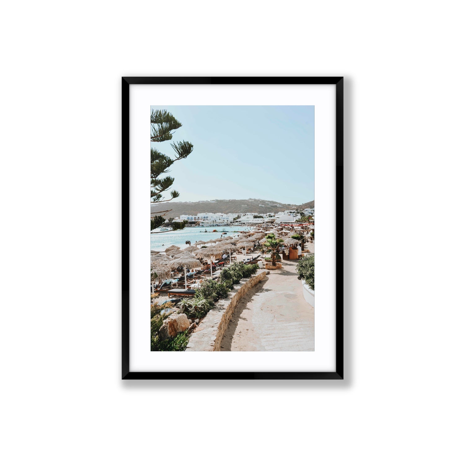 All Roads Lead To The Beach Mykonos Greek island wall art Large fine art print in black frame with matboard
