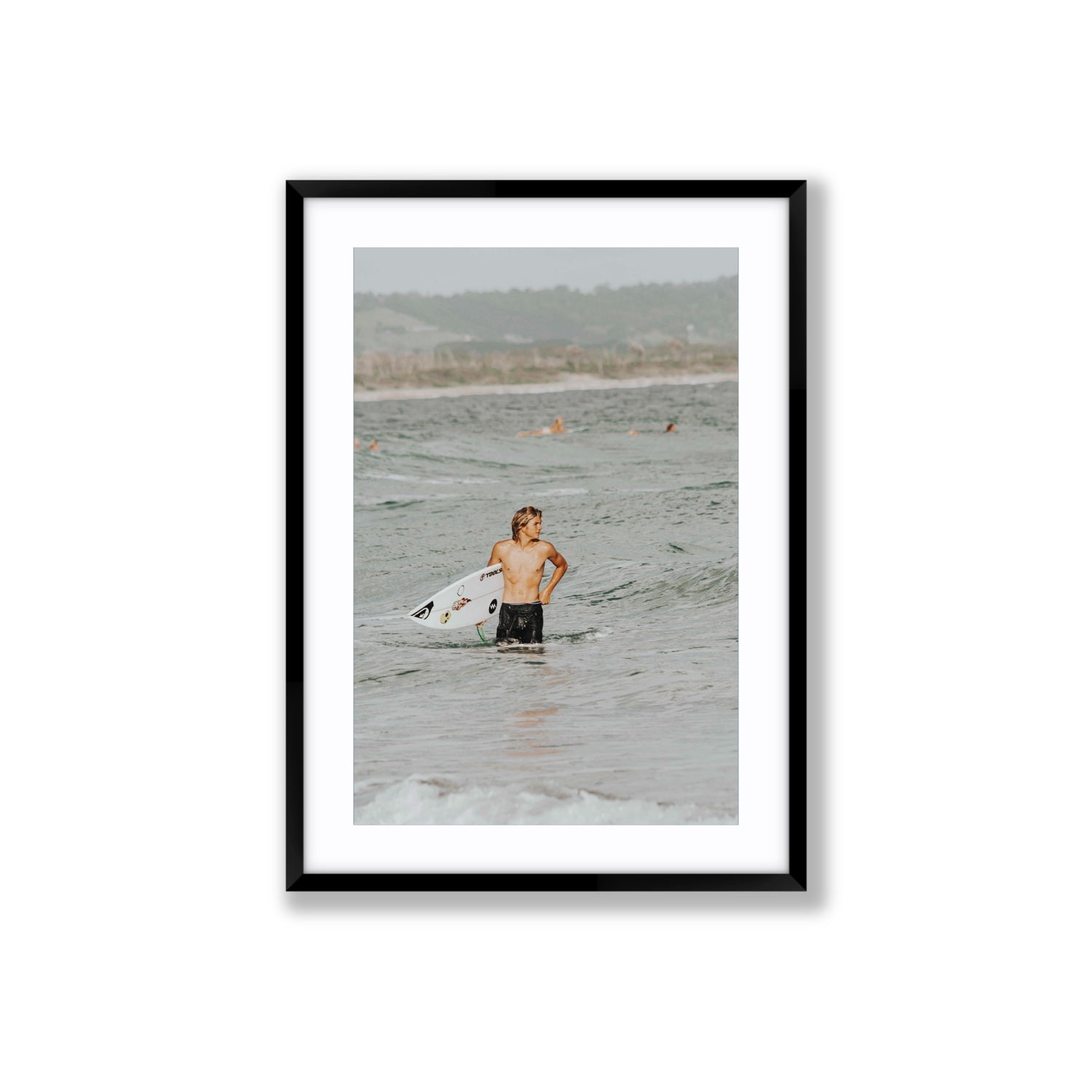 Chasing Mavericks Byron Bay Surf coastal wall art Large fine art print in black frame with matboard