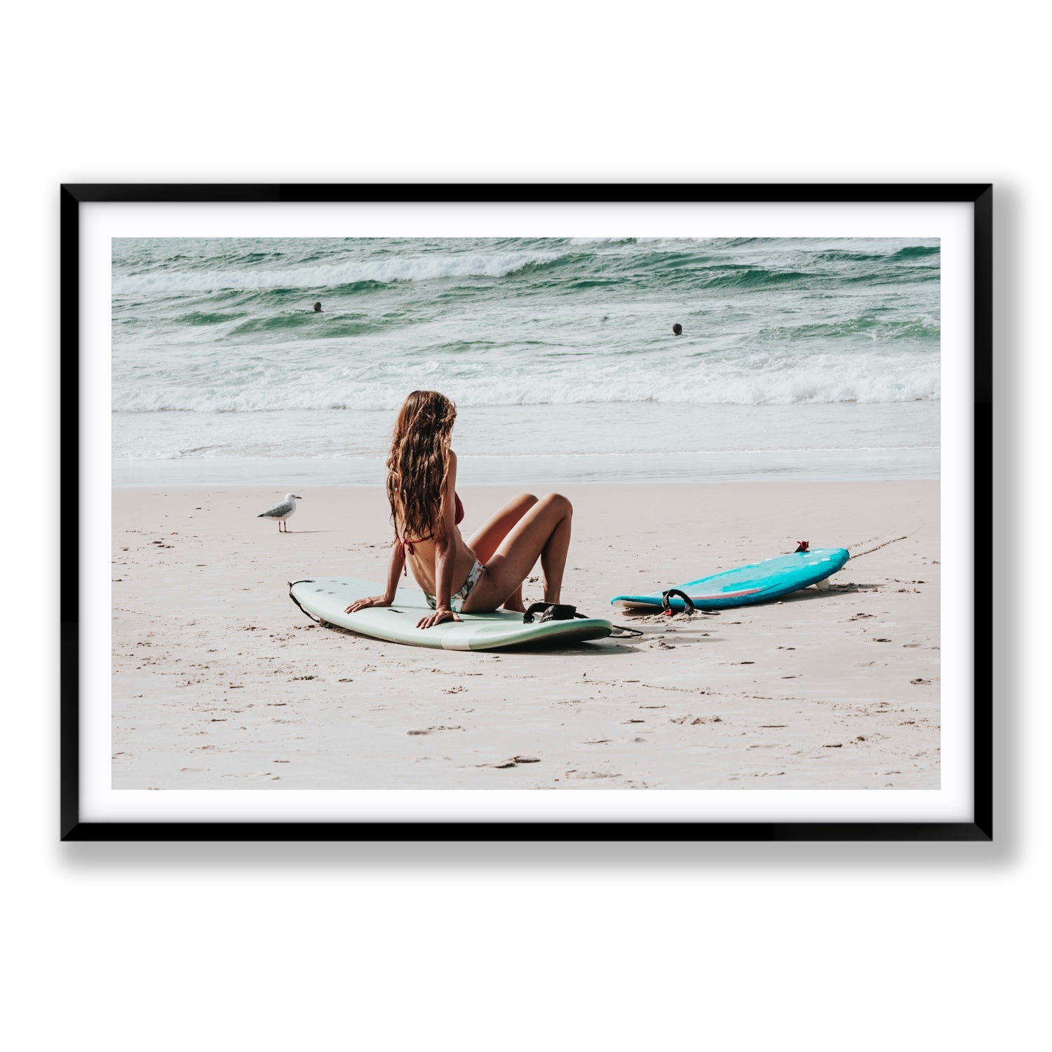 Ciao Bella Byron Bay Surf coastal wall art Statement fine art print in black frame with matboard