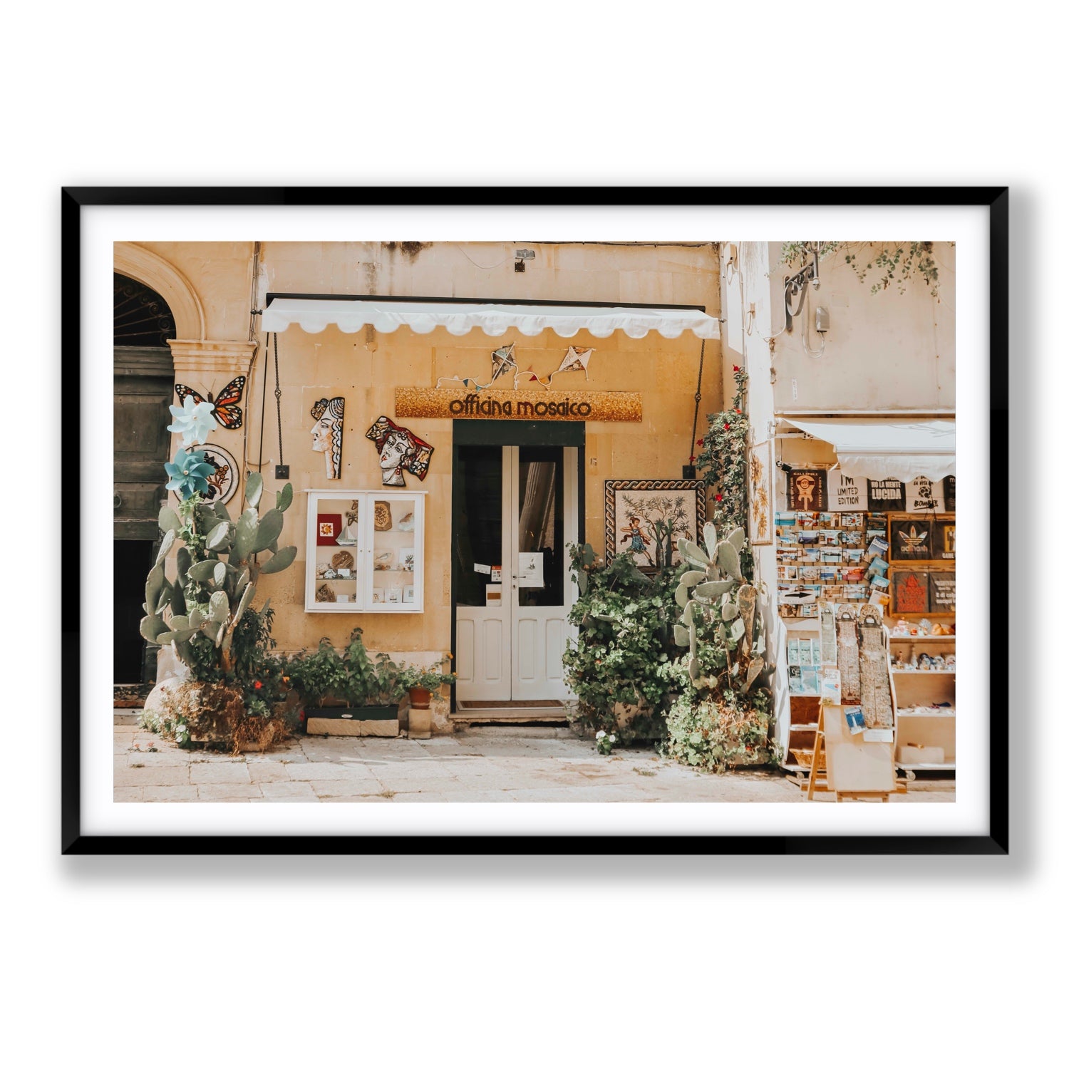 Mosaic Workshop Puglia Italian wall art Statement fine art print in black frame with matboard